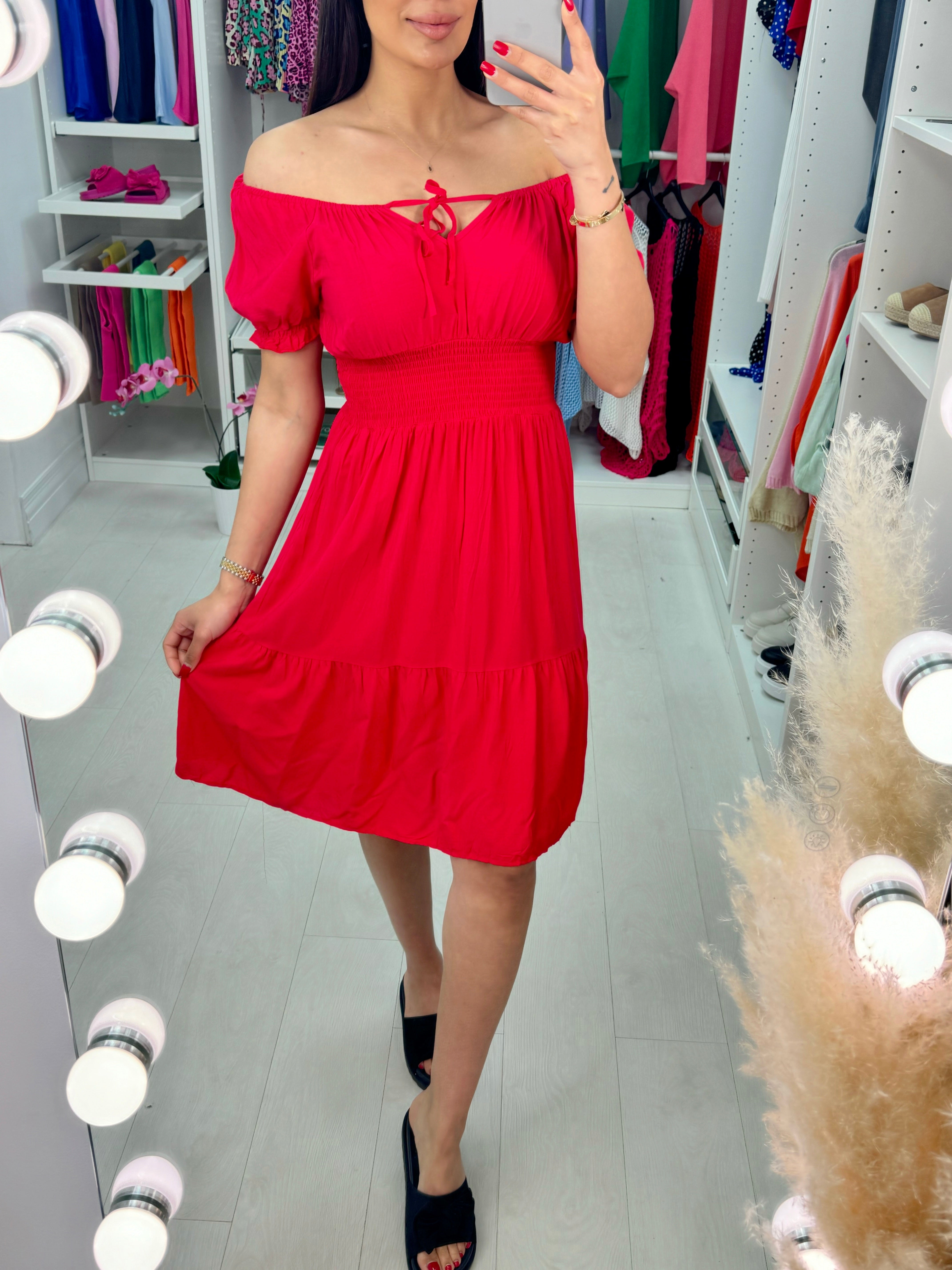 Dita Bardot Style Tie Neck Dress