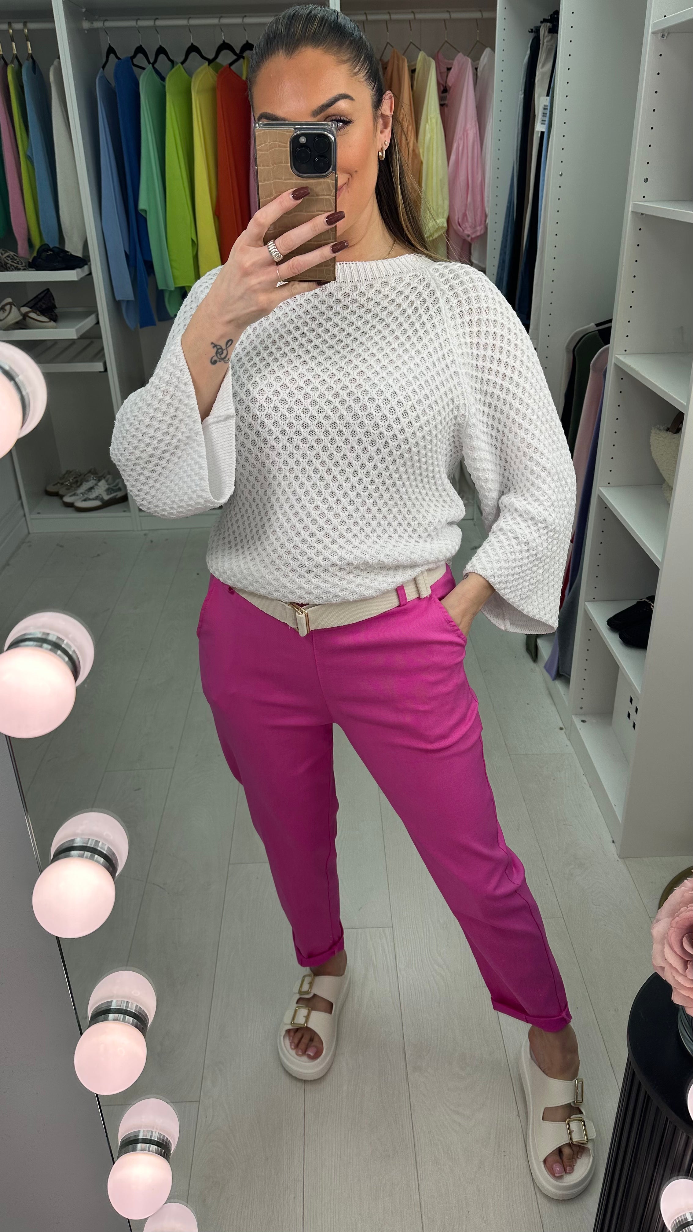 Amor Plain Magic Fit Belted Trousers