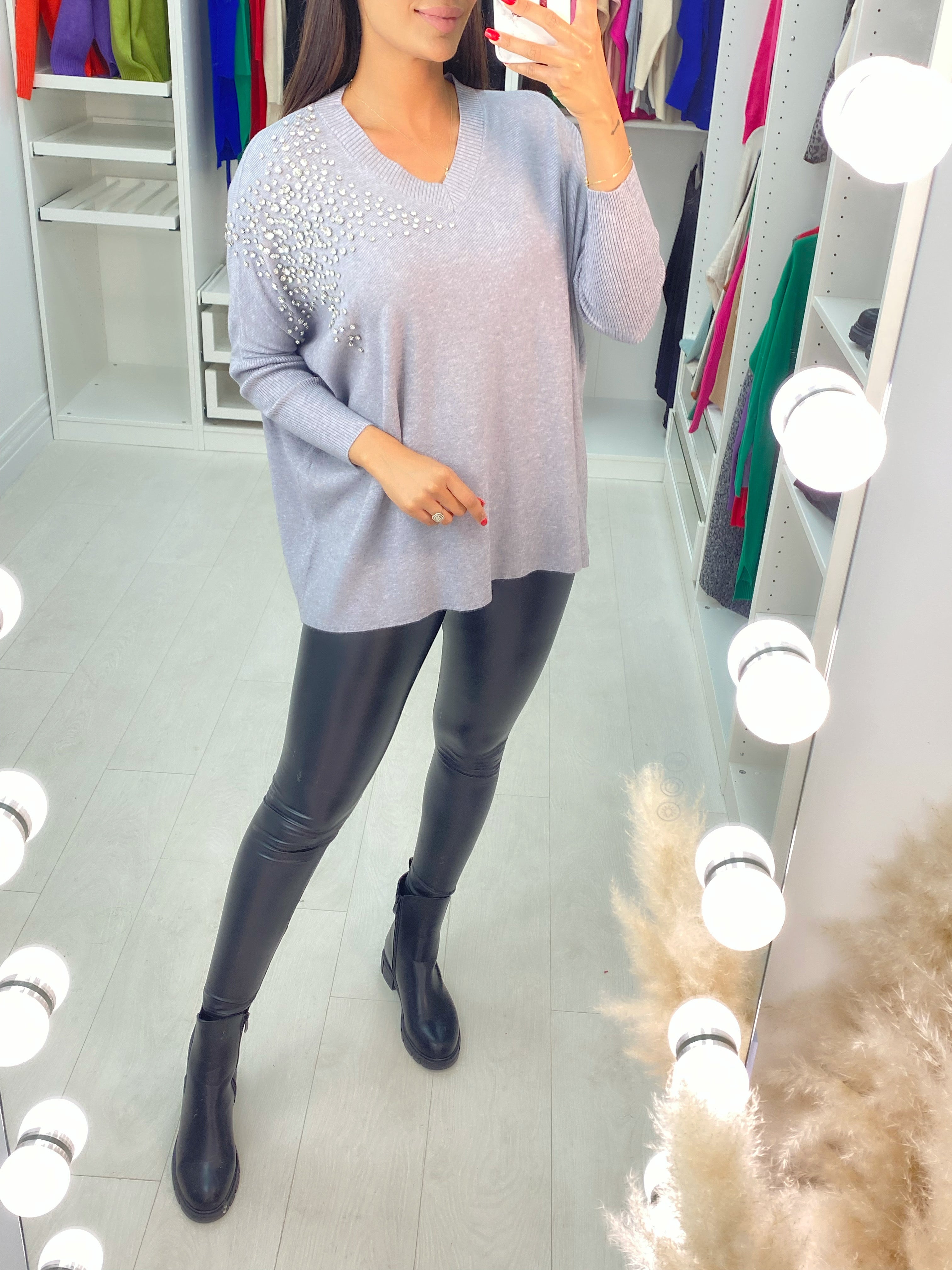 Eleanor V Neck Diamond Star Shoulder Jumper