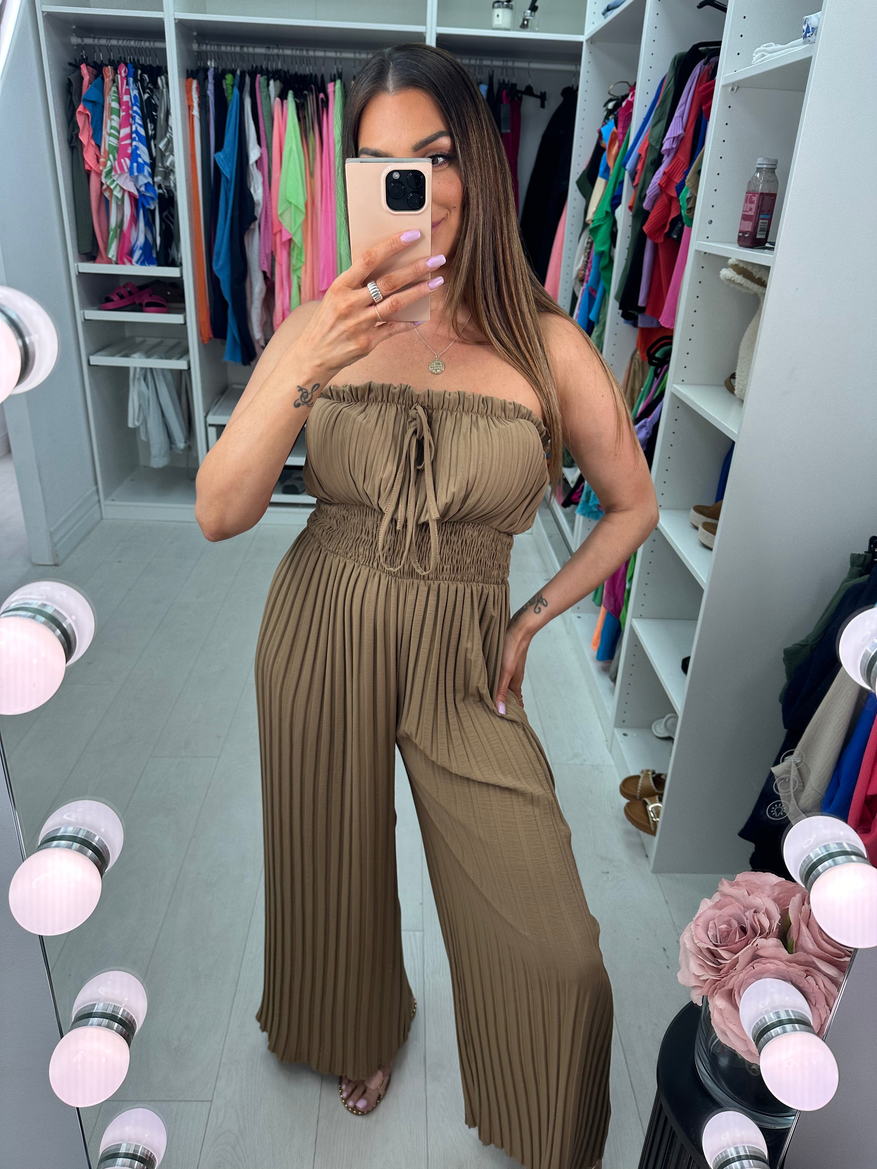 Cecily Elasticated Pleated Plain Jumpsuit