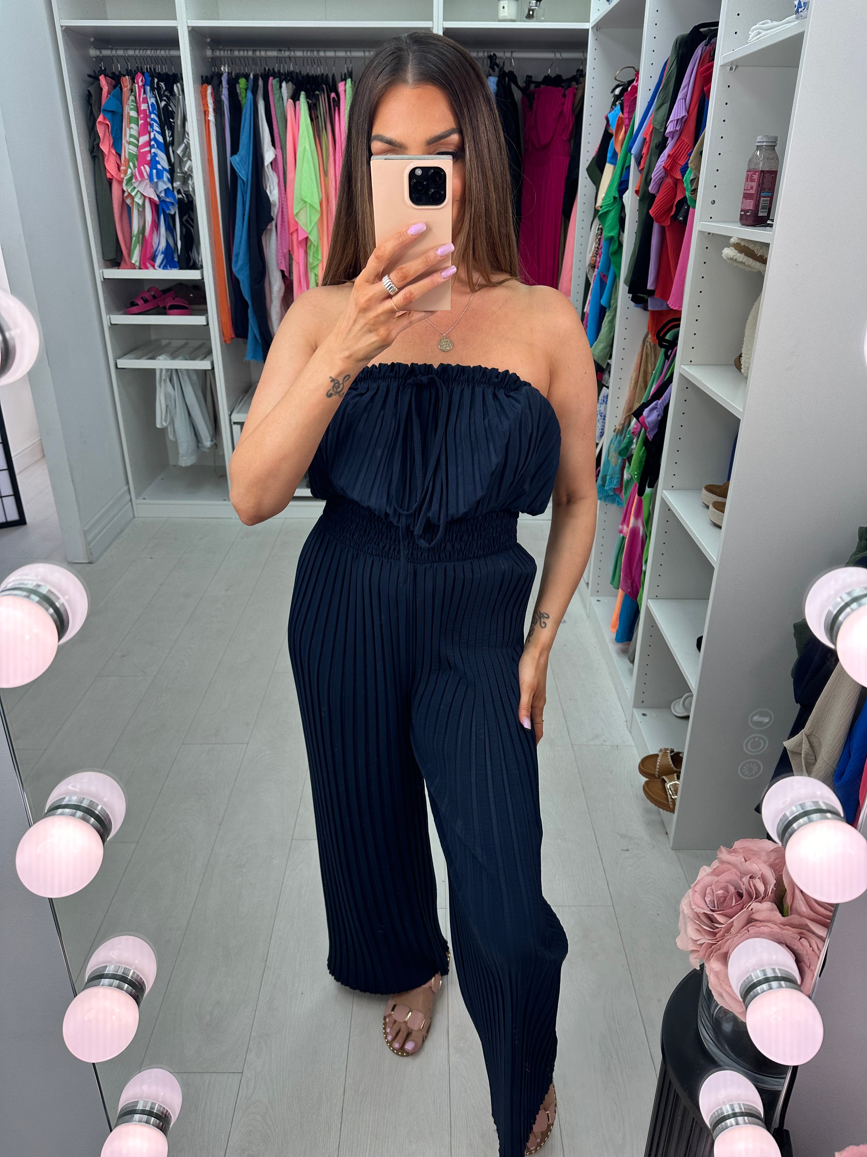 Cecily Elasticated Pleated Plain Jumpsuit