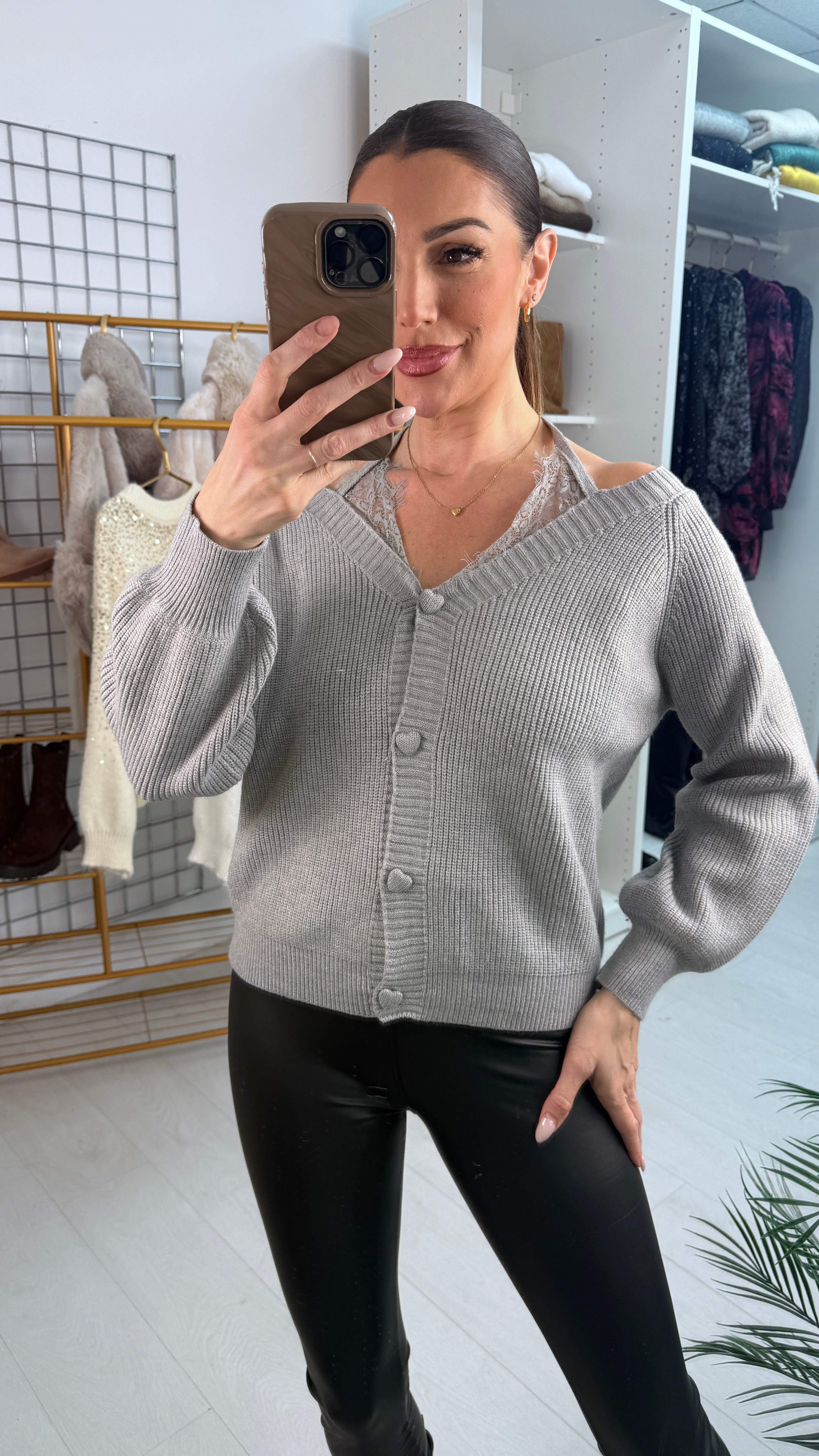 Kyah Heart Button Lace Strap Knitted Jumper