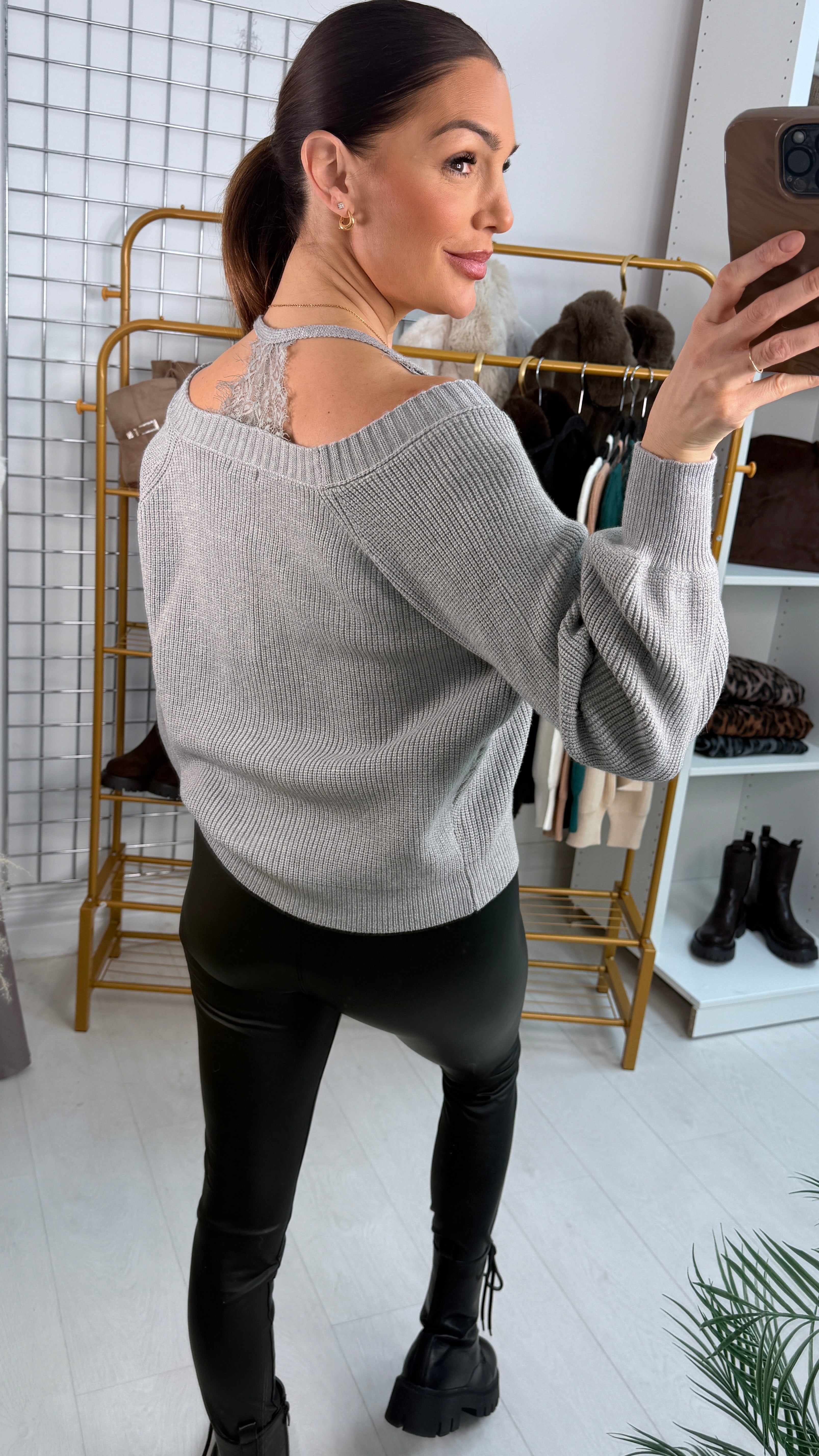 Kyah Heart Button Lace Strap Knitted Jumper