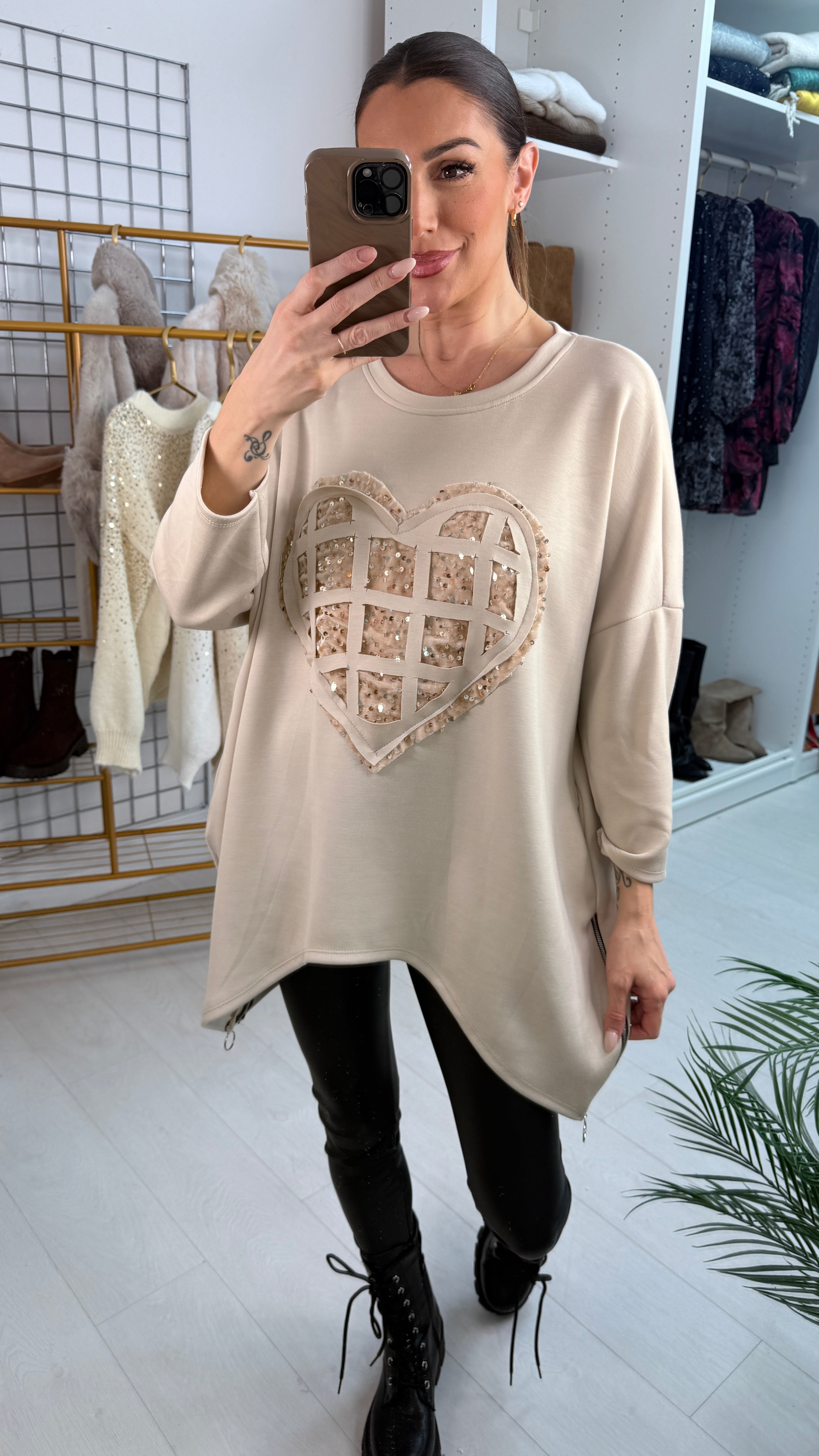 Avril Embellished Heart Loose Fit Sweatshirt