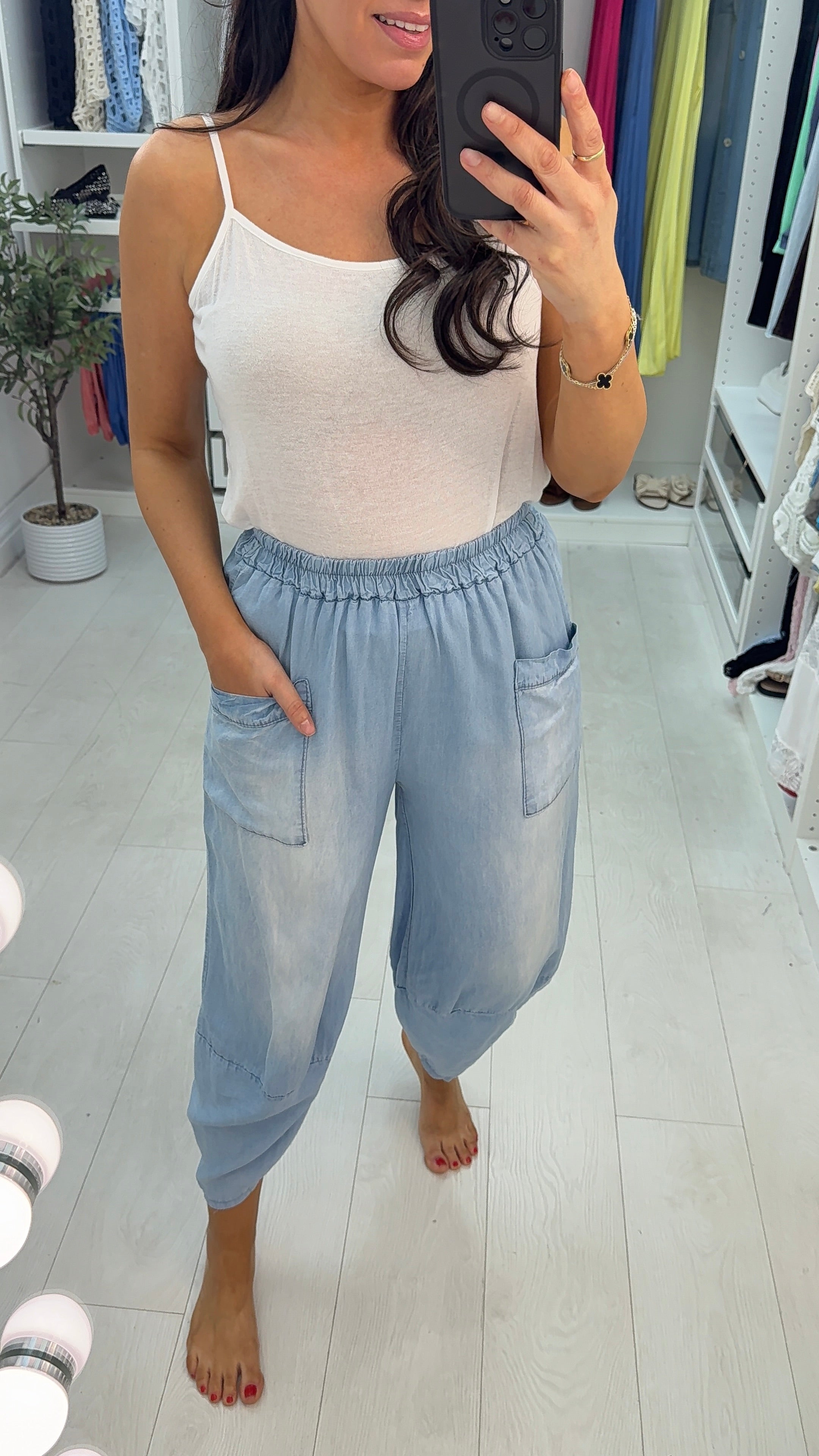 Katianne Loose Fit Denim Carrot Leg Trousers
