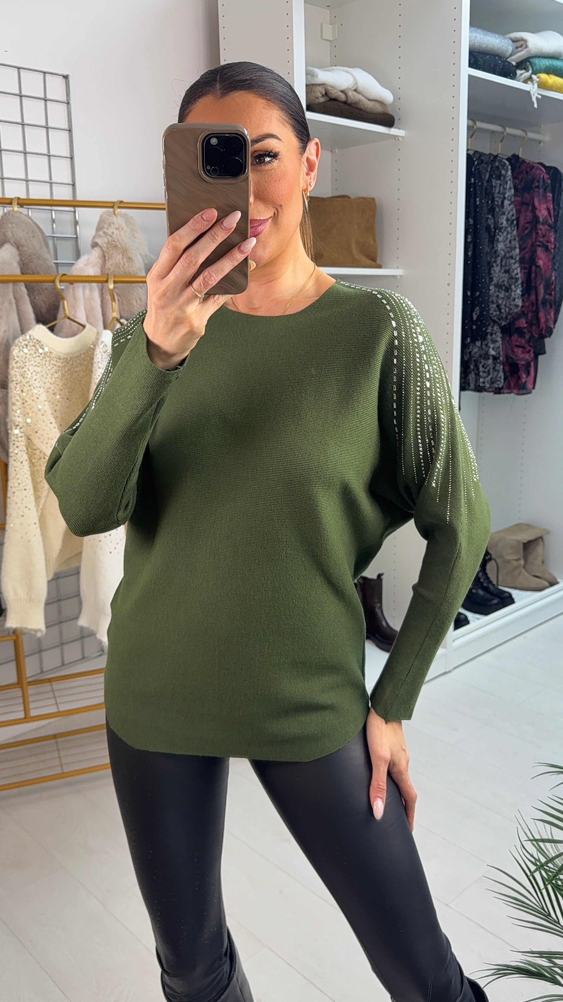 Marcela Embellished Shoulder Ribbed Knit Jumper
