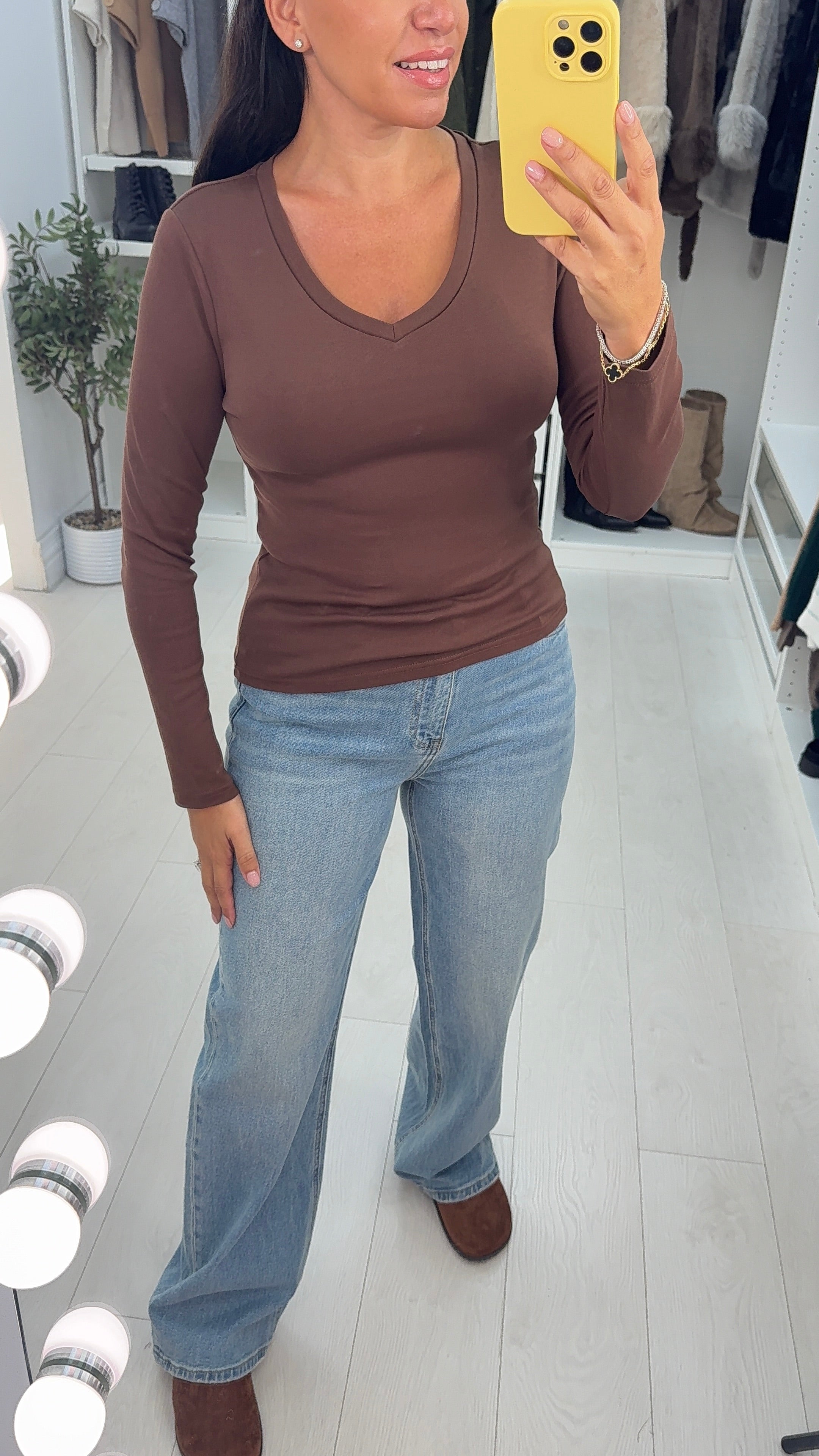 Debbie Plain V Neck Long Sleeve Basic Top