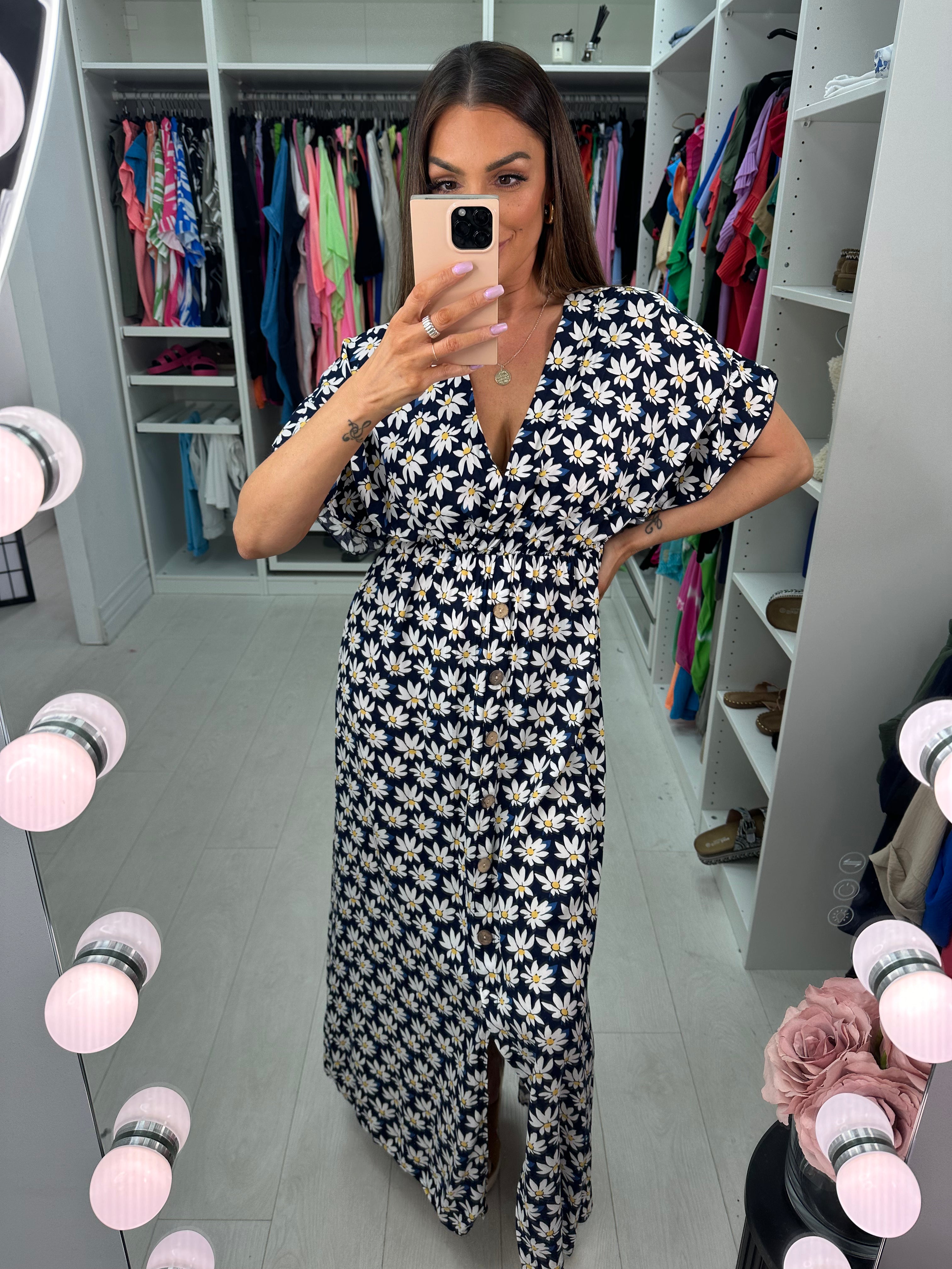 Sehar Daisy Print Button Detail Maxi Dress