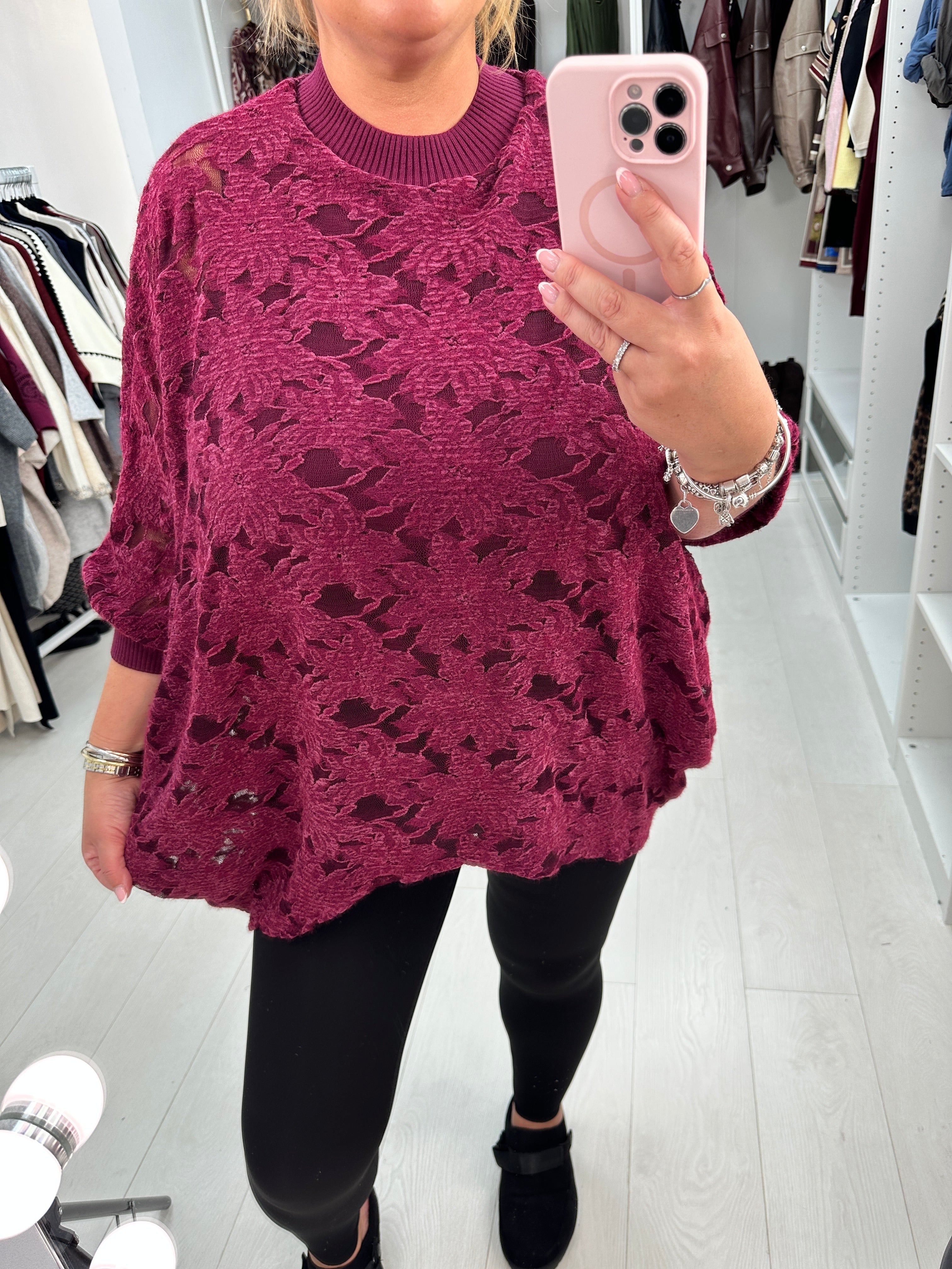 Libi Floral Lace Detail Loose Fit Asymmetric Jumper