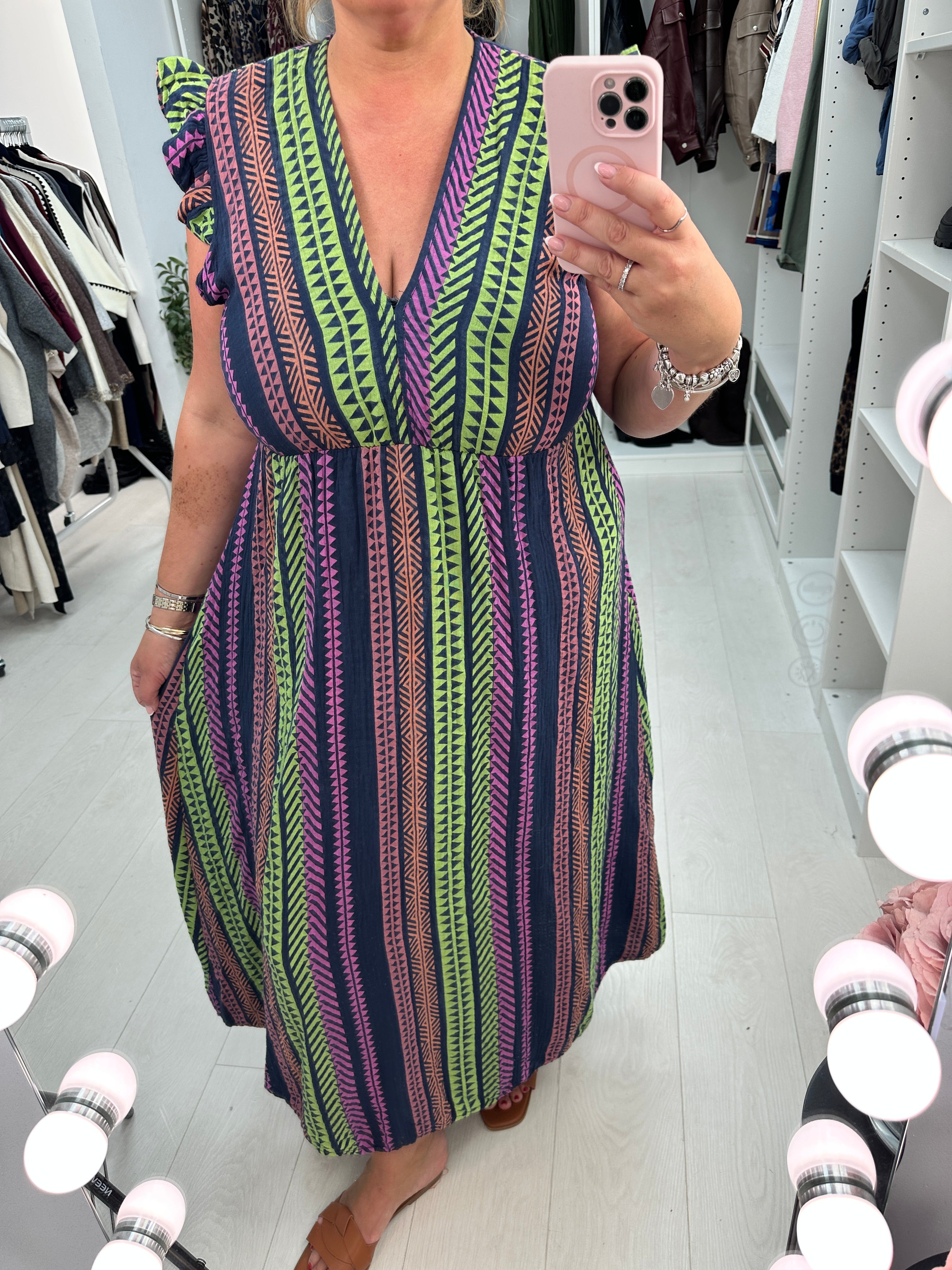 Jeanelle Abstract Print Cheesecloth Maxi Dress