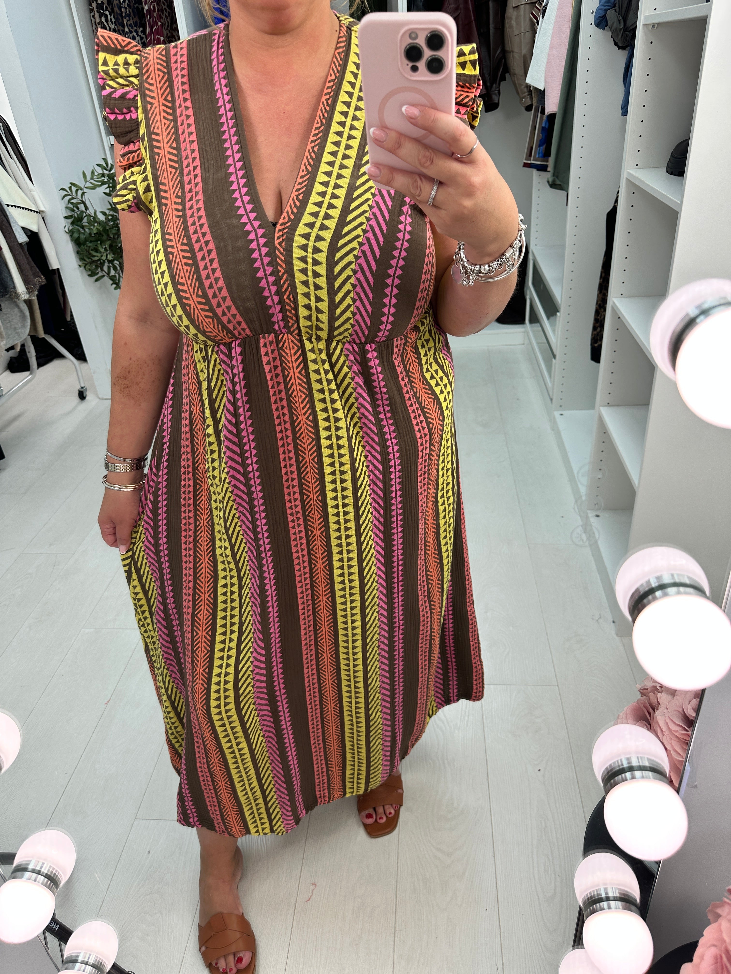 Jeanelle Abstract Print Cheesecloth Maxi Dress