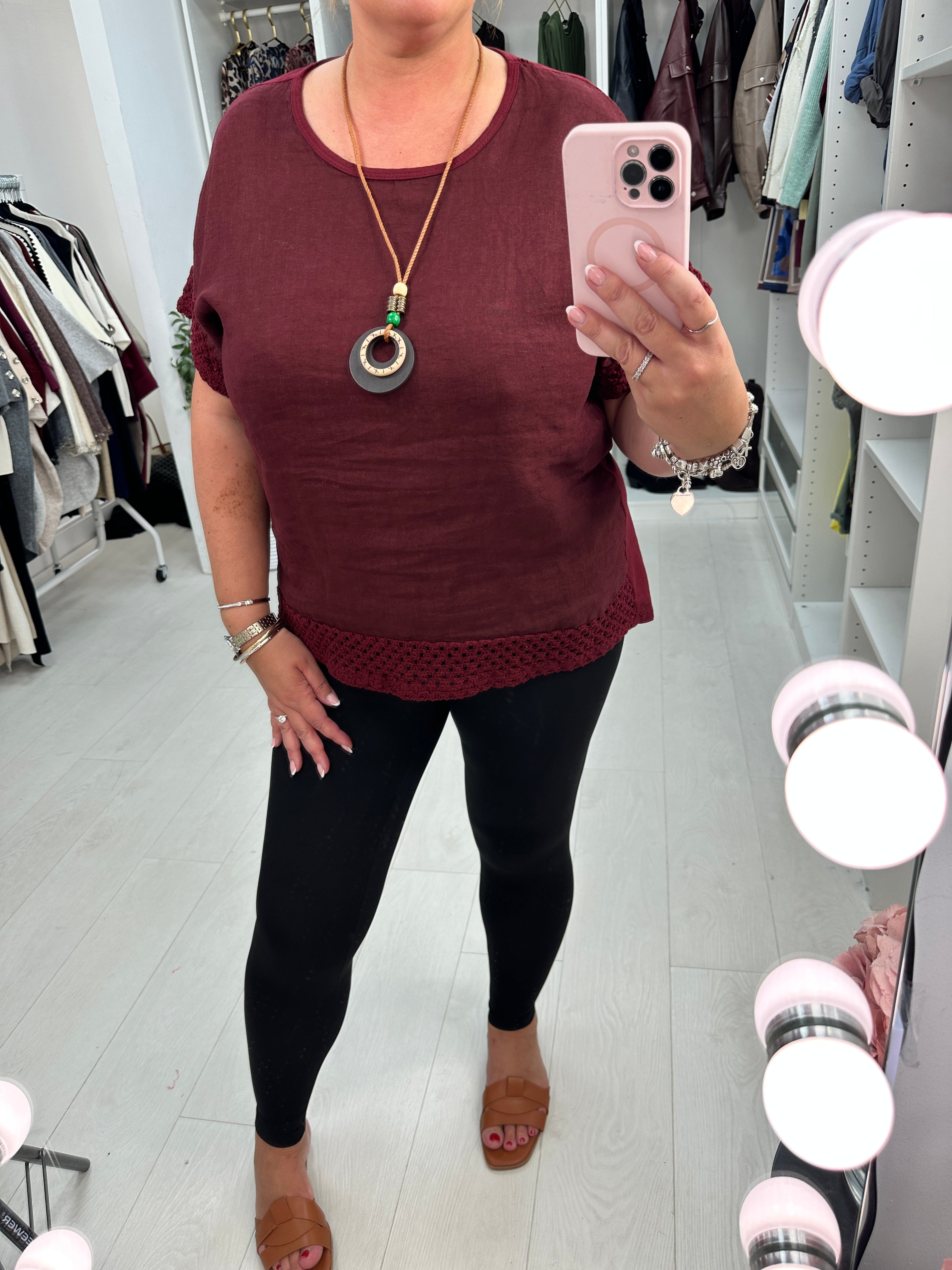 Glenda Plain Crochet Detail Necklace Top