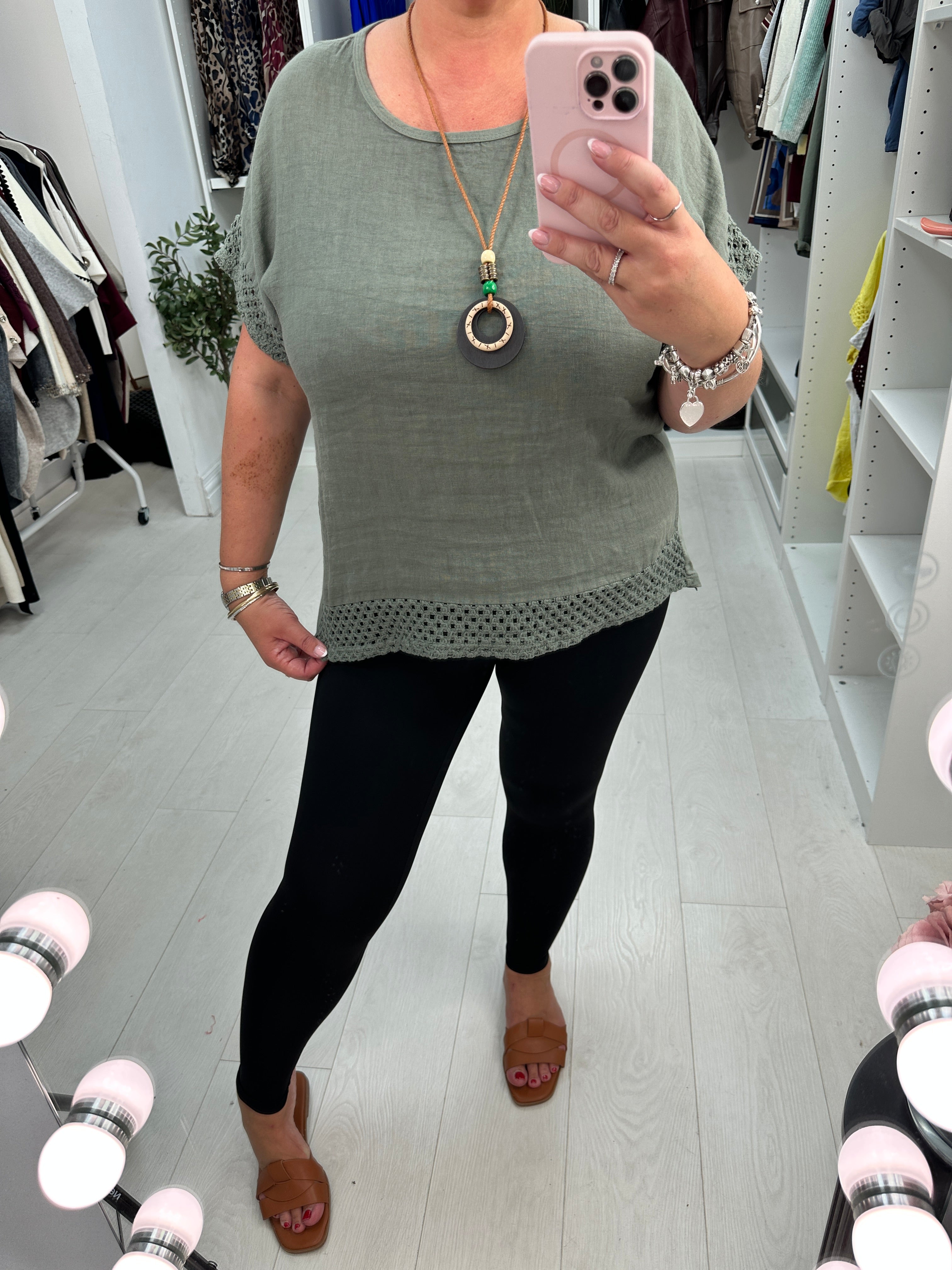 Glenda Plain Crochet Detail Necklace Top