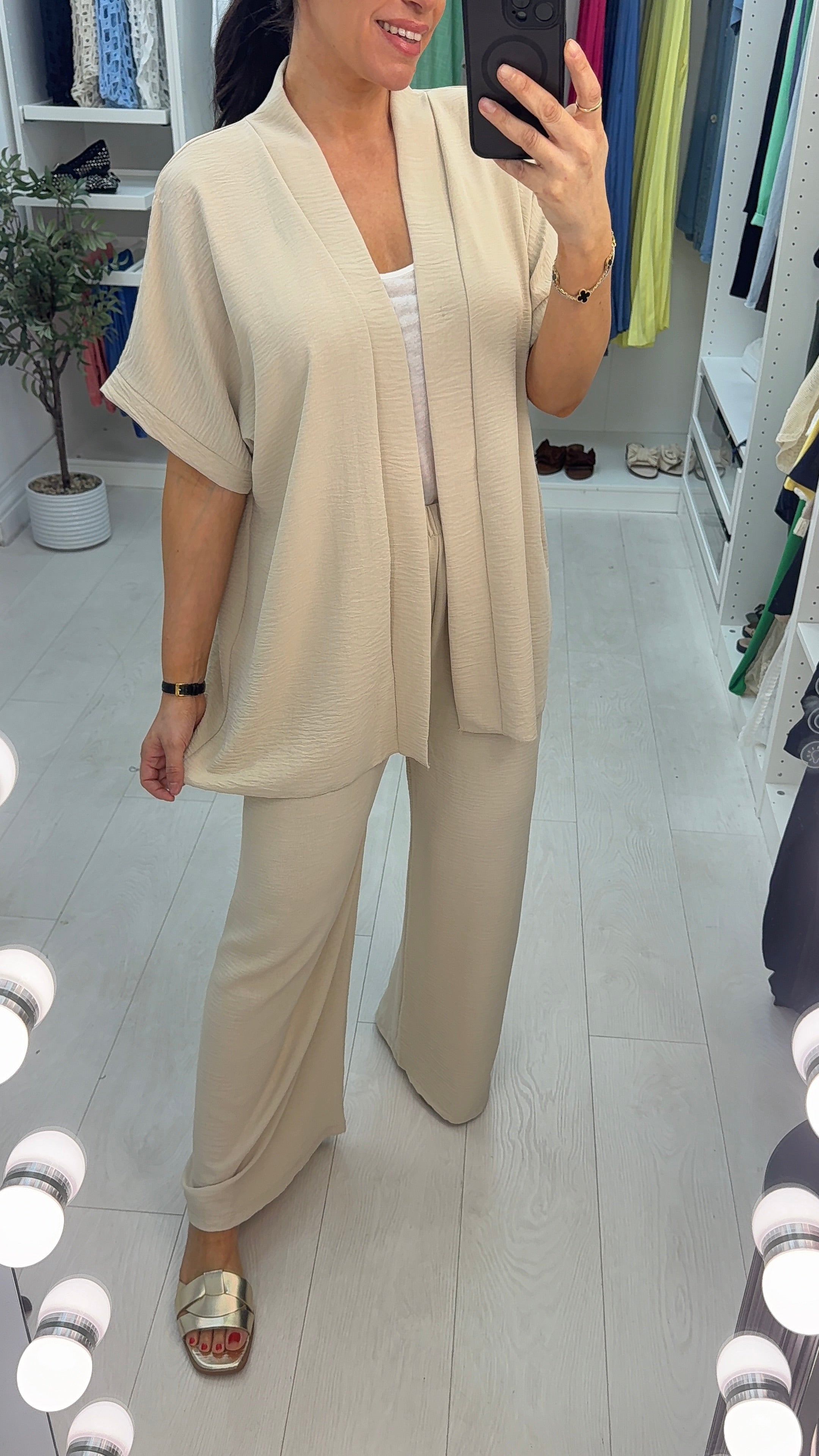 Milani Plain Longline Kimono Crepe Co-Ord Set