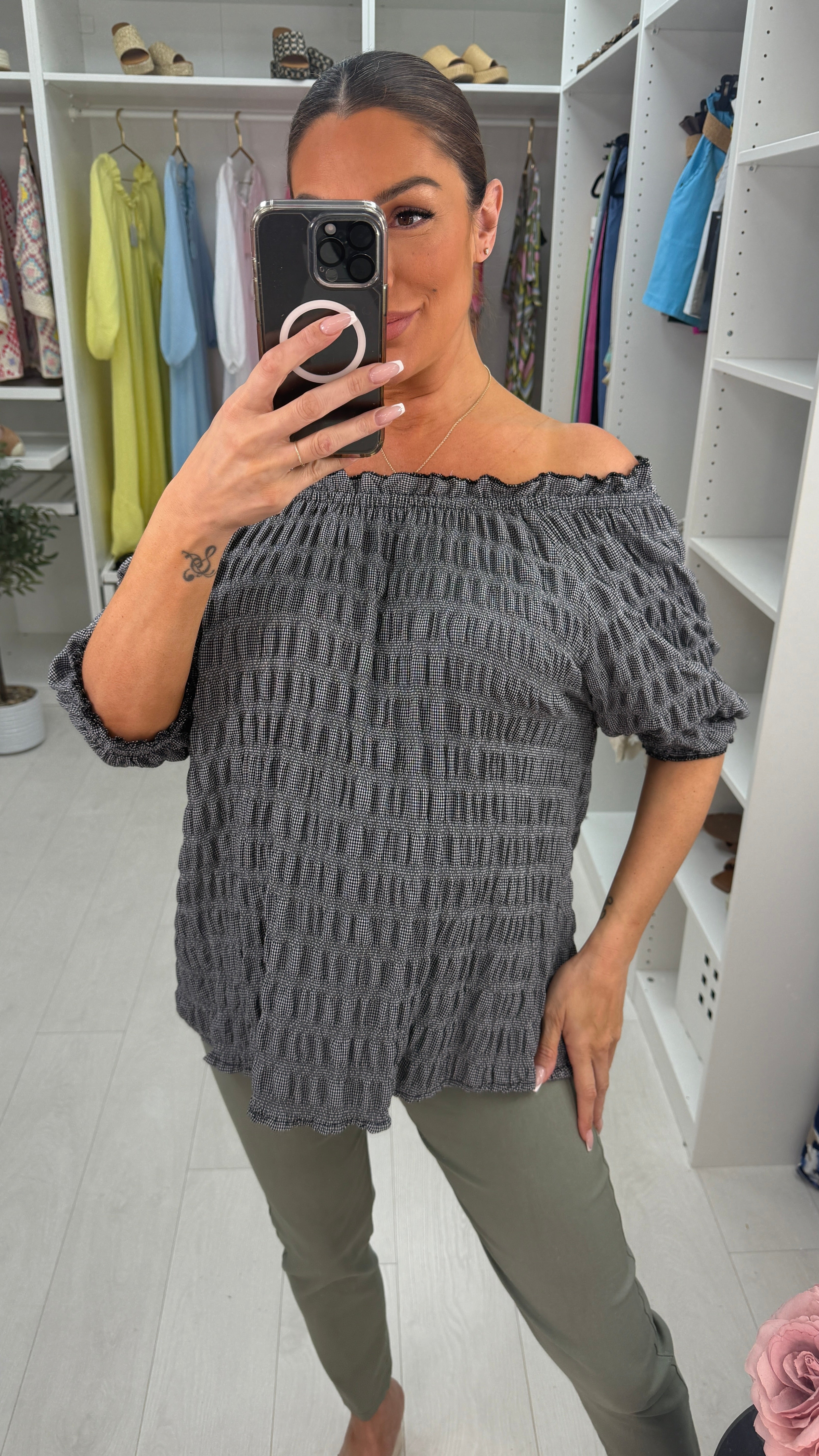 Poppie Plain Textured Bardot Top