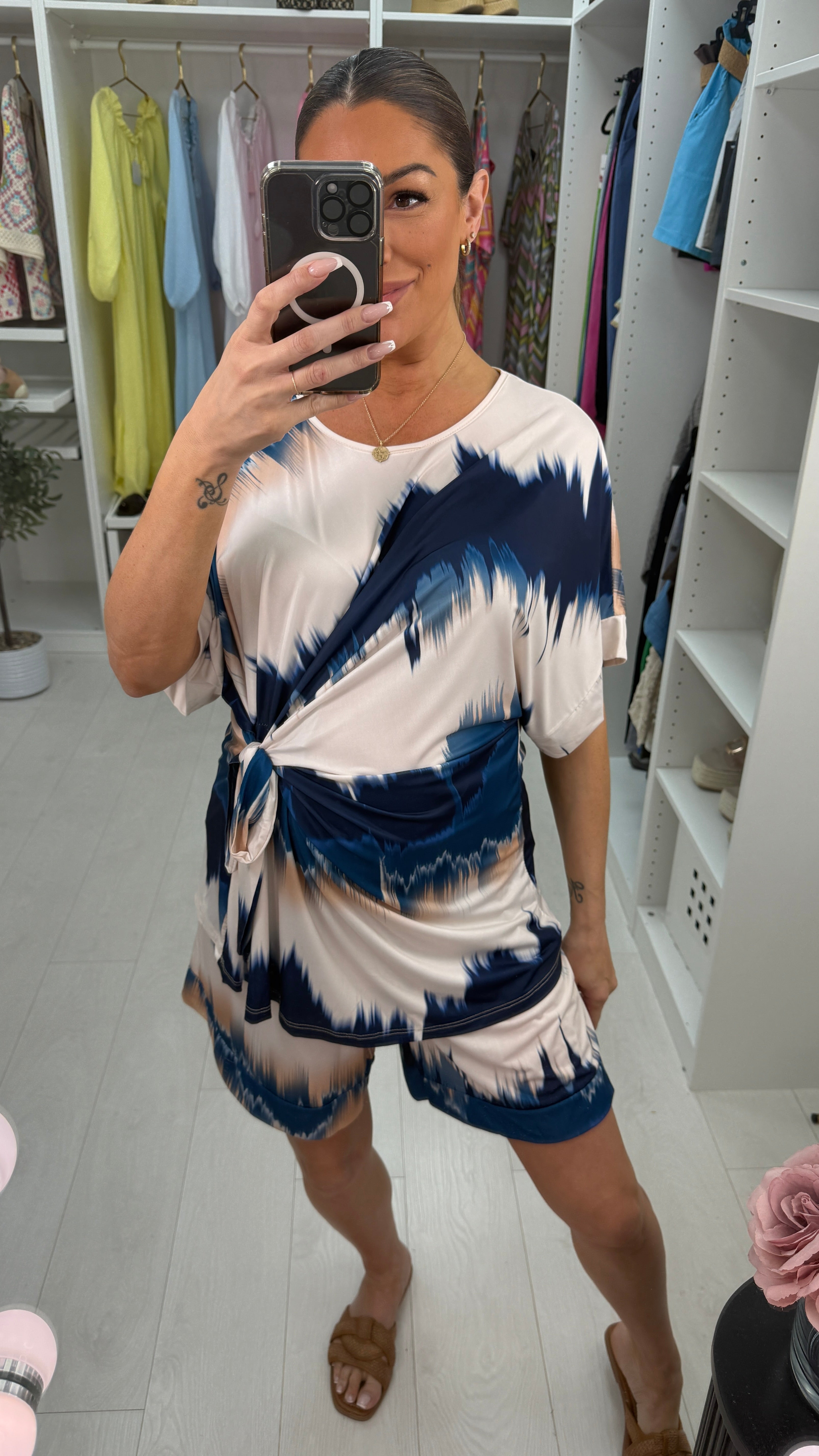 Kassie Abstract Print Tie Side Shorts Co-Ord