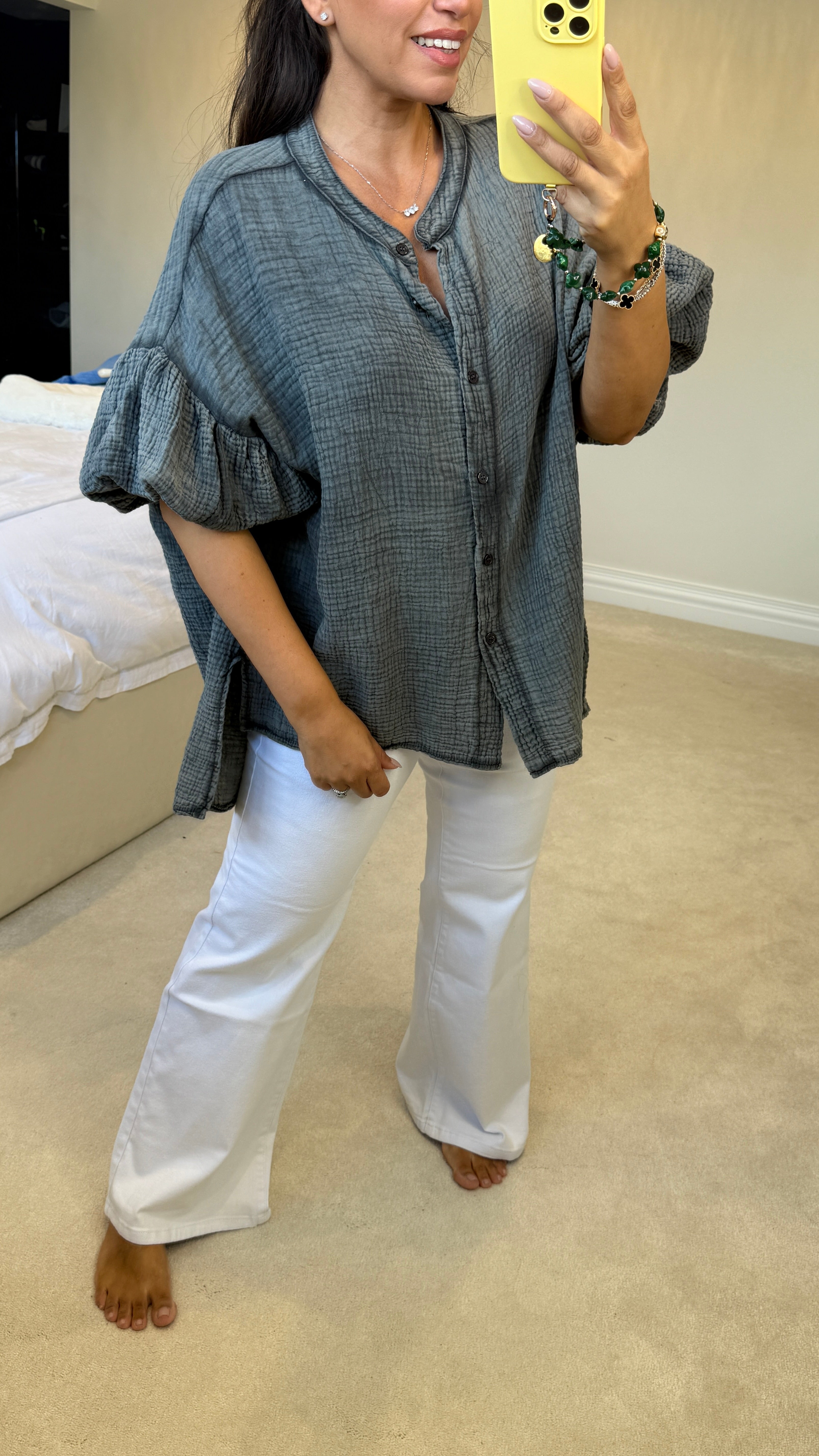 Gwen Plain Oversized Cheesecloth Balloon Sleeve Blouse