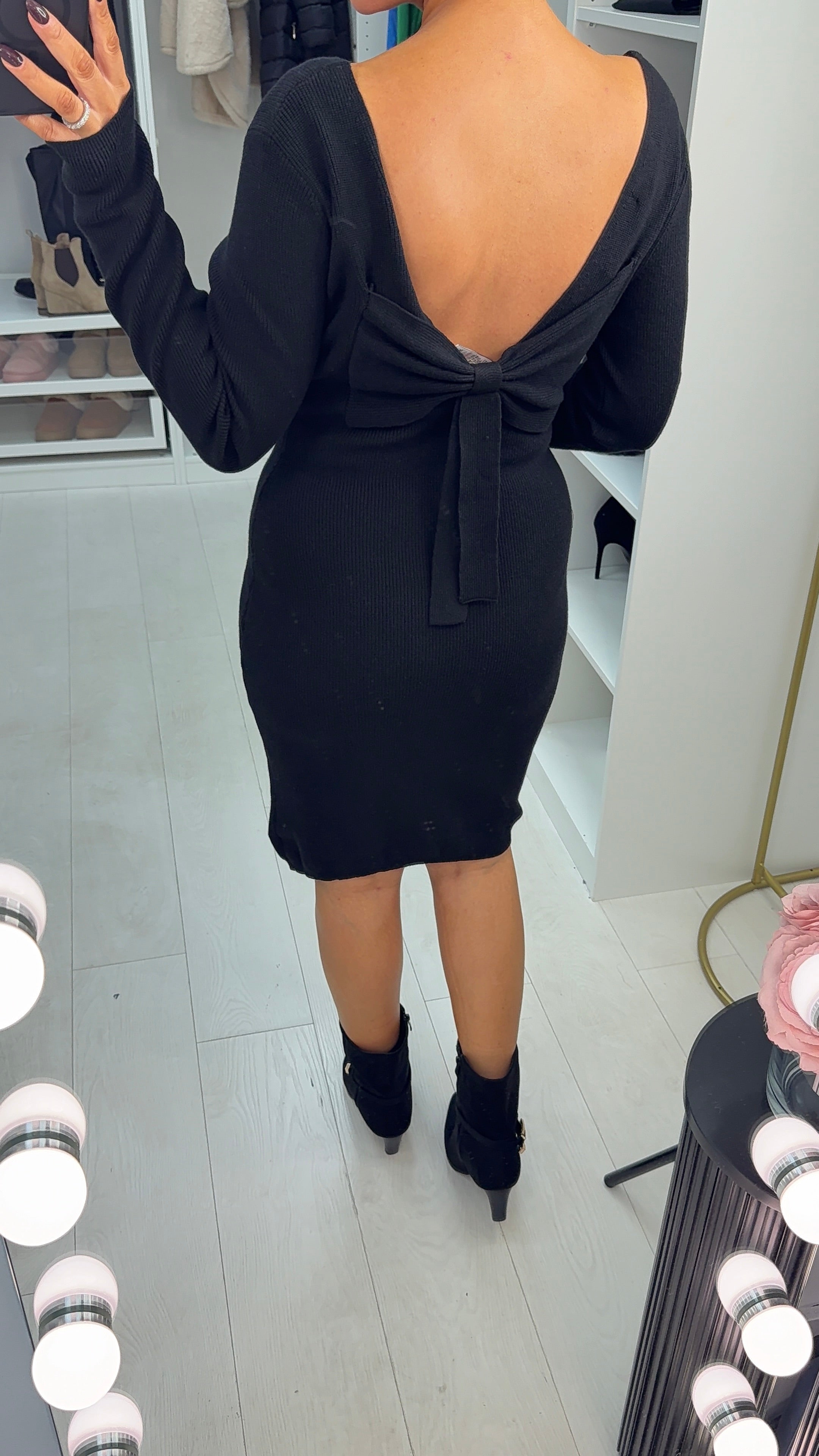 Beckey Plain Ribbed Bow Back Midi Dress