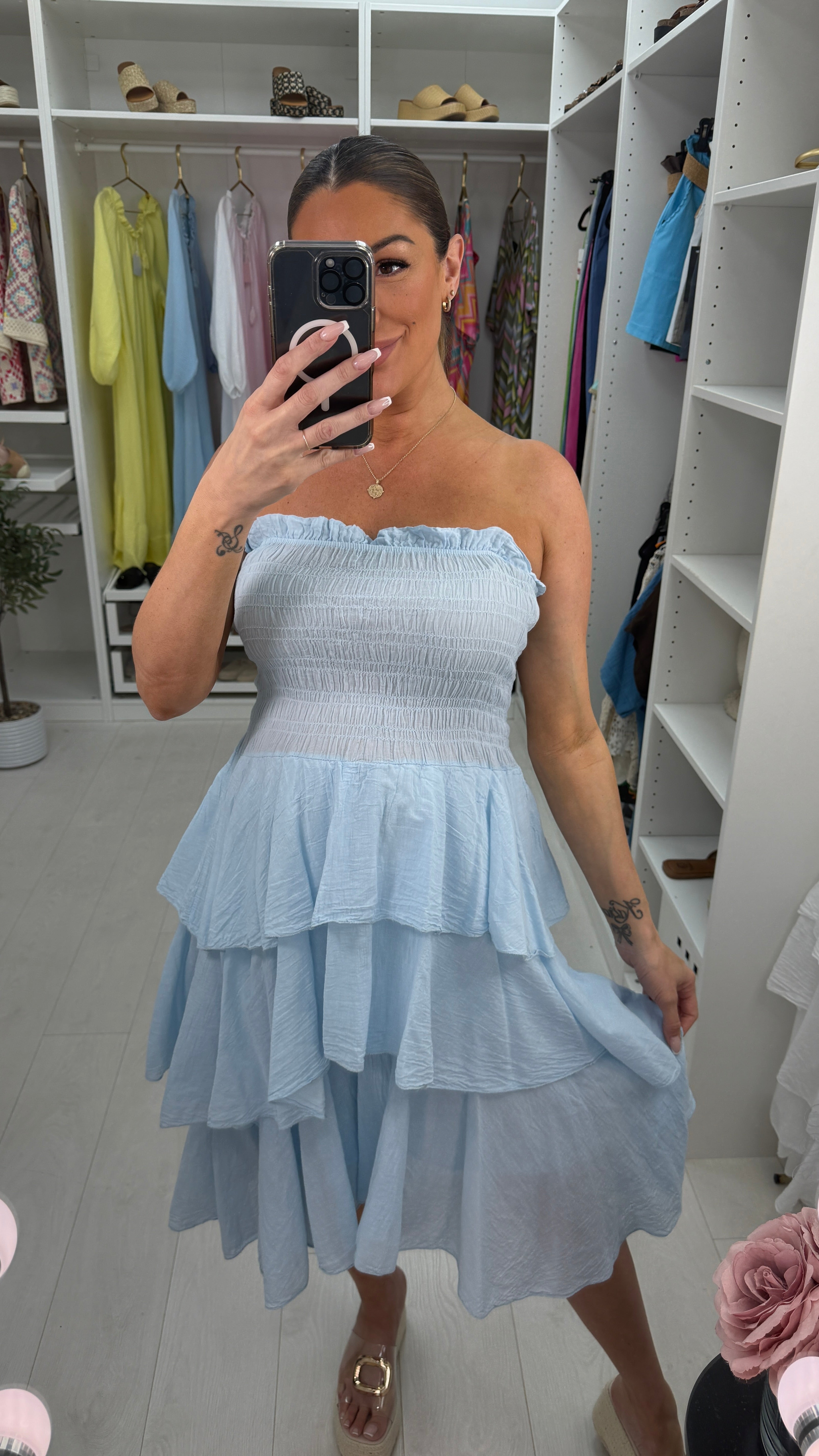 Liva Elasticated Bust Midi Ruffle Dress