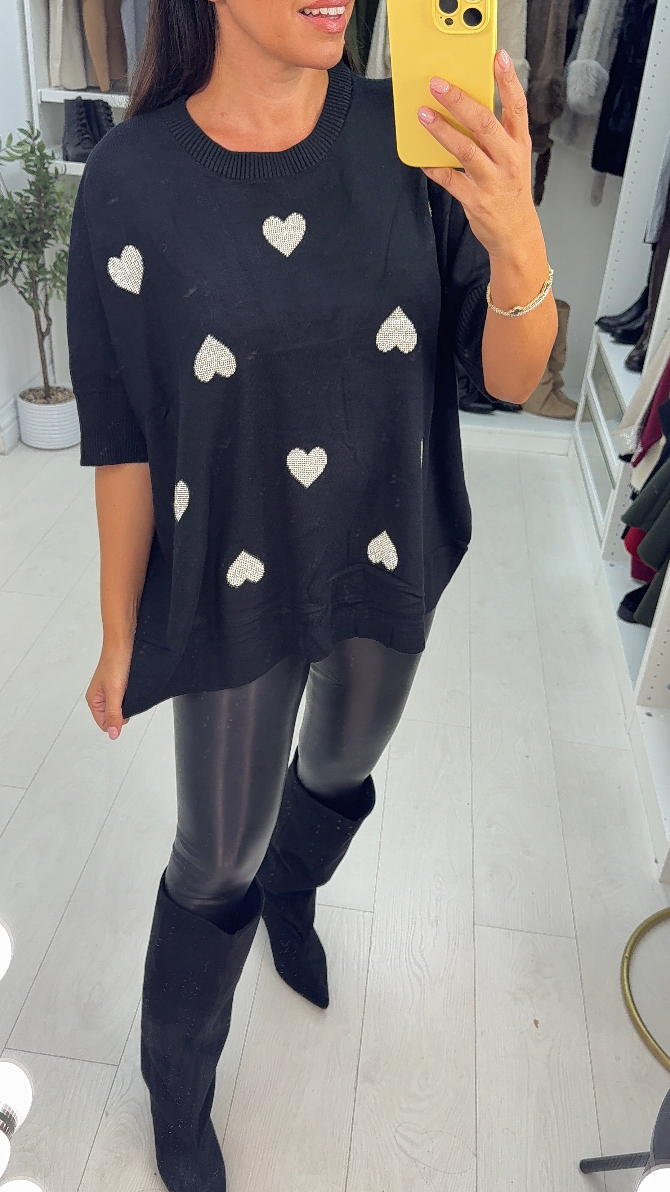 Ligia Diamante Heart Short Sleeve Loose Fit Knit Jumper