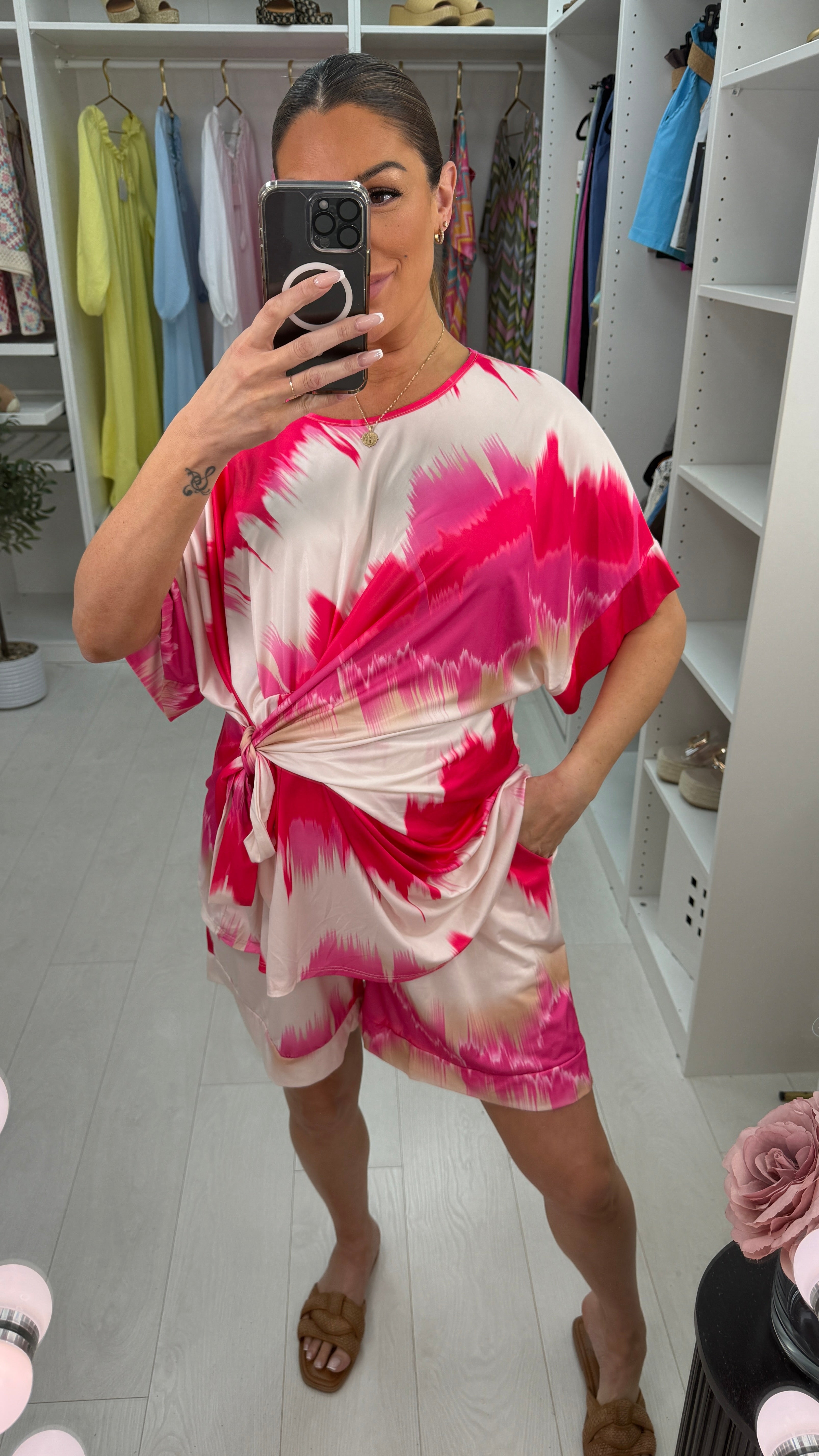 Kassie Abstract Print Tie Side Shorts Co-Ord