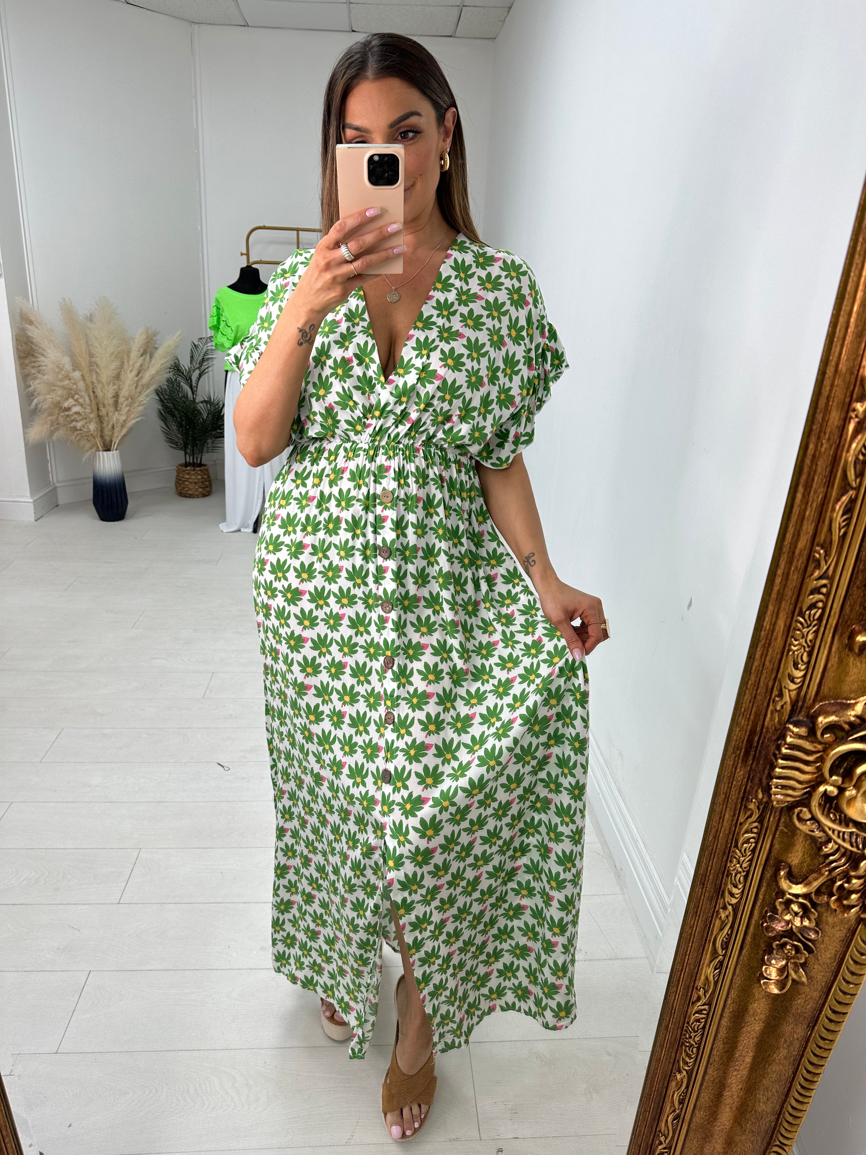 Sehar Daisy Print Button Detail Maxi Dress