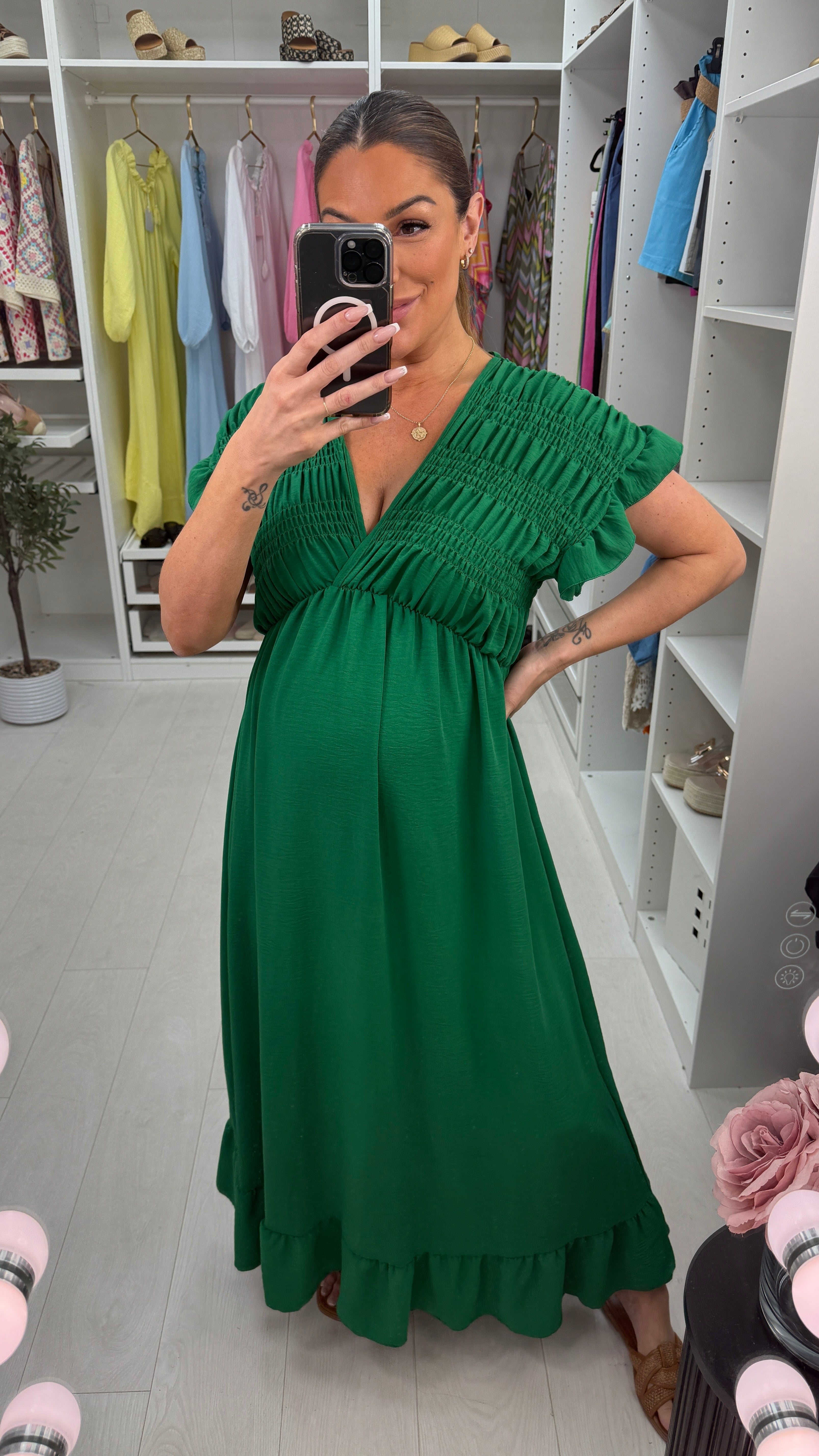 Isabeau Plain Deep V Neck Maxi Dress