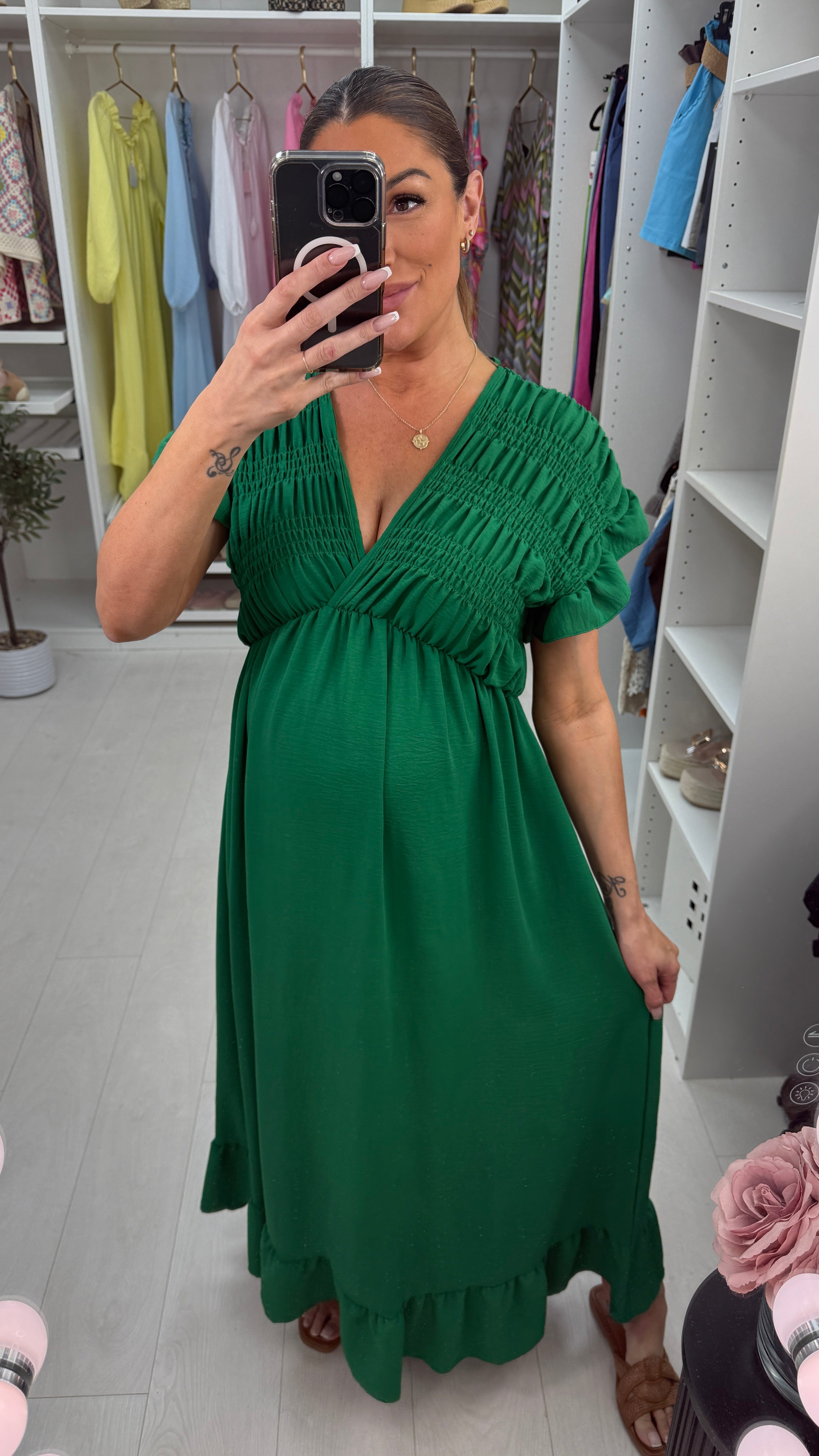 Isabeau Plain Deep V Neck Maxi Dress