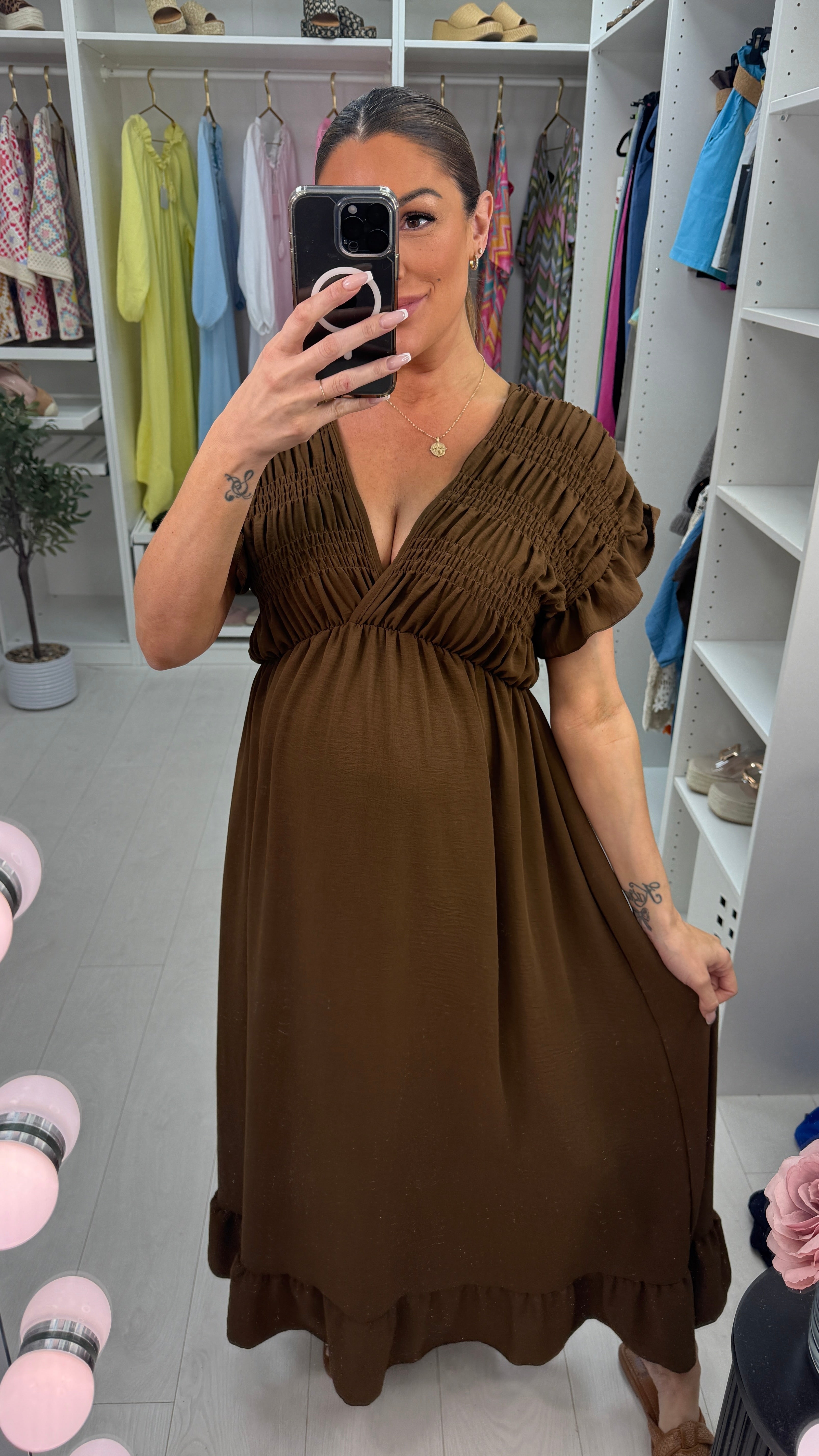 Isabeau Plain Deep V Neck Maxi Dress