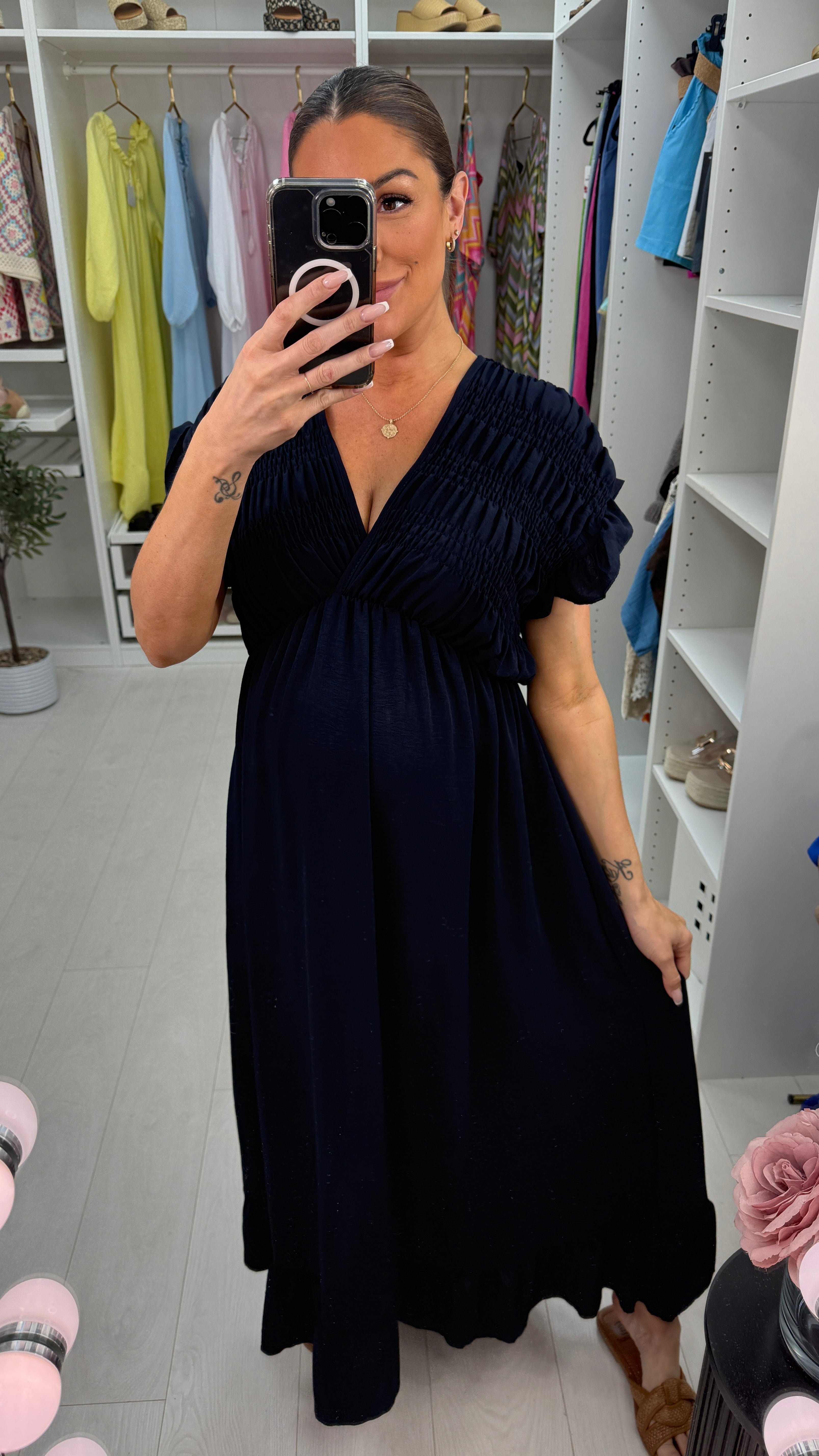 Isabeau Plain Deep V Neck Maxi Dress