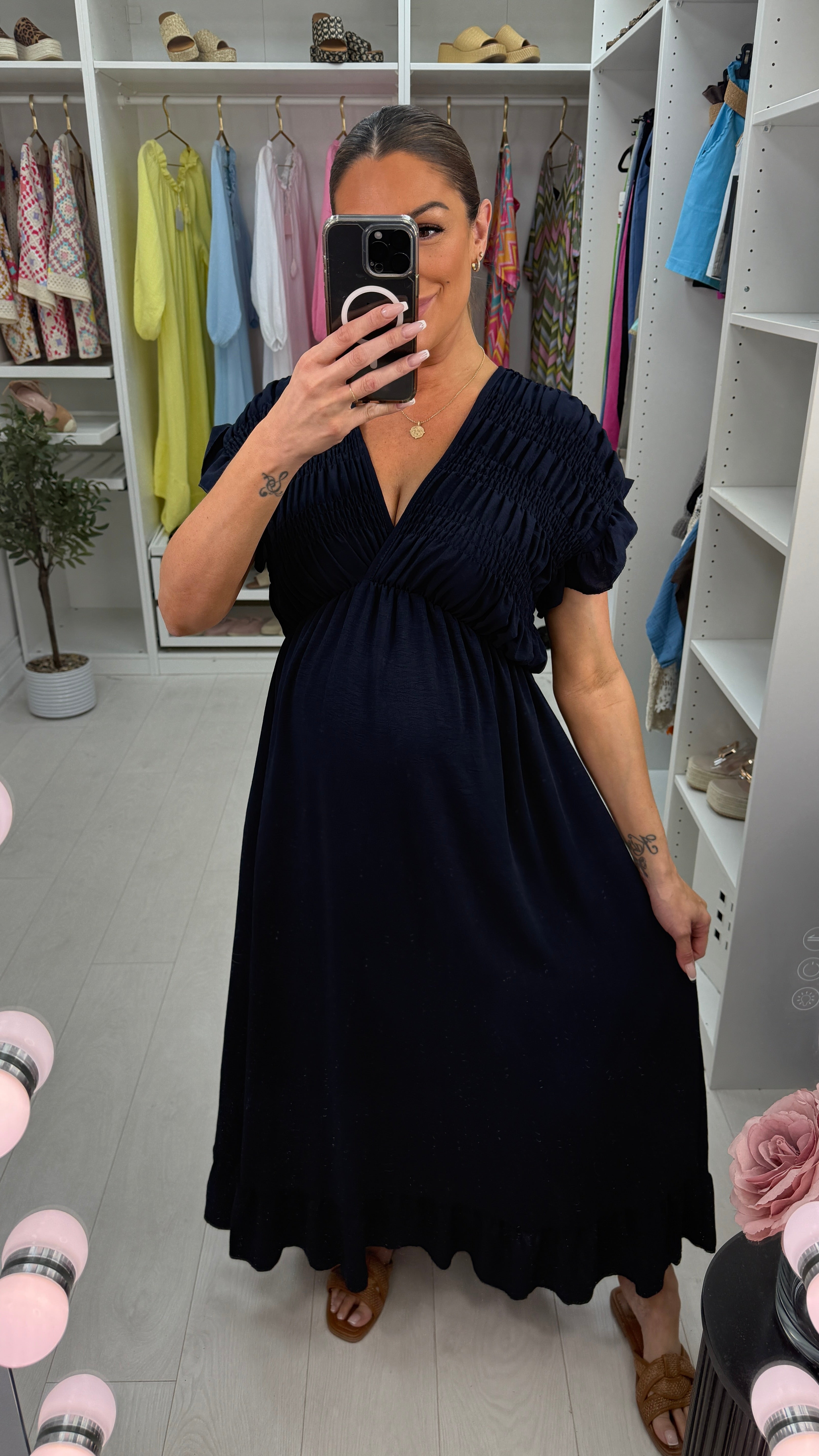 Isabeau Plain Deep V Neck Maxi Dress