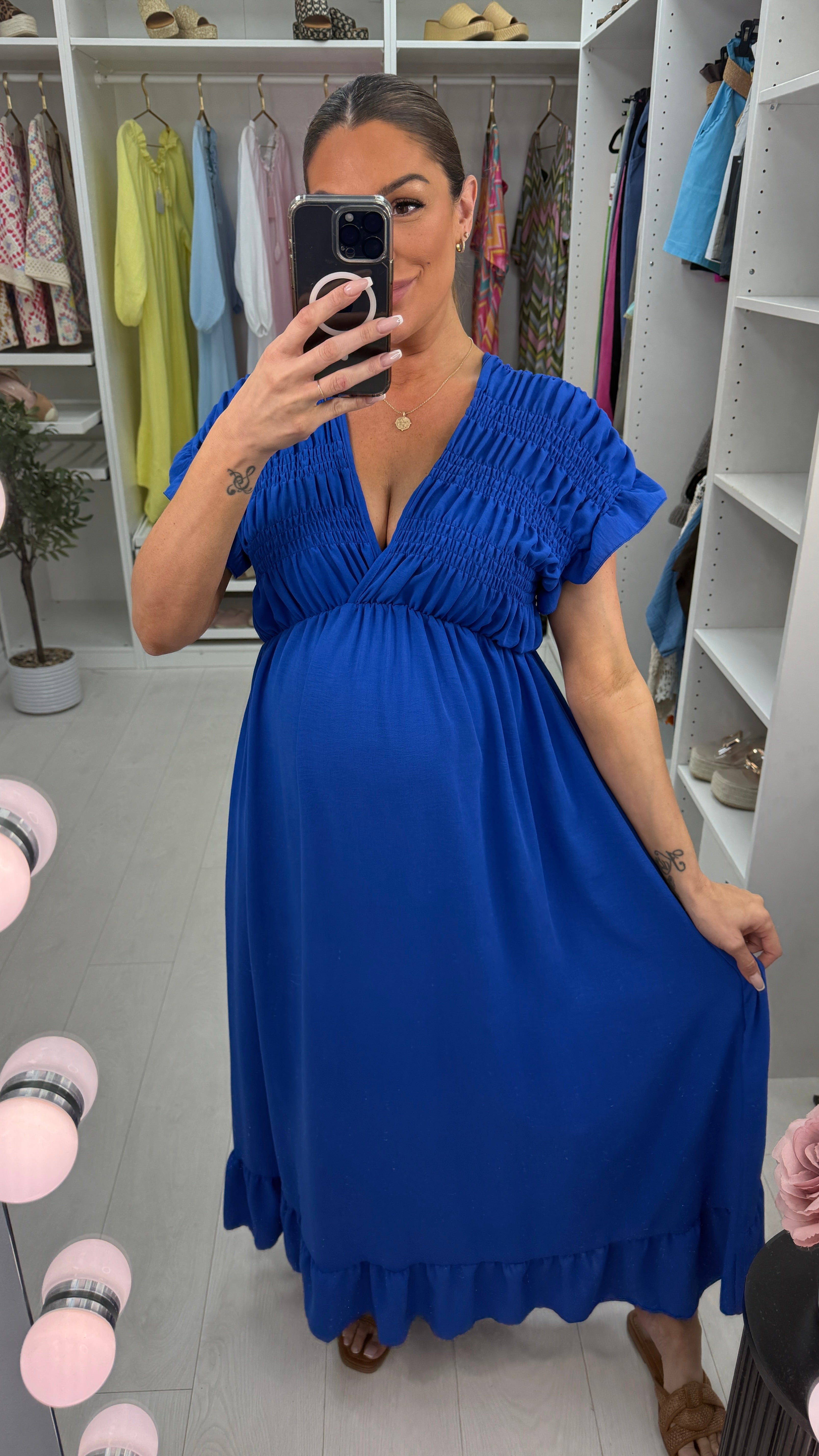 Isabeau Plain Deep V Neck Maxi Dress