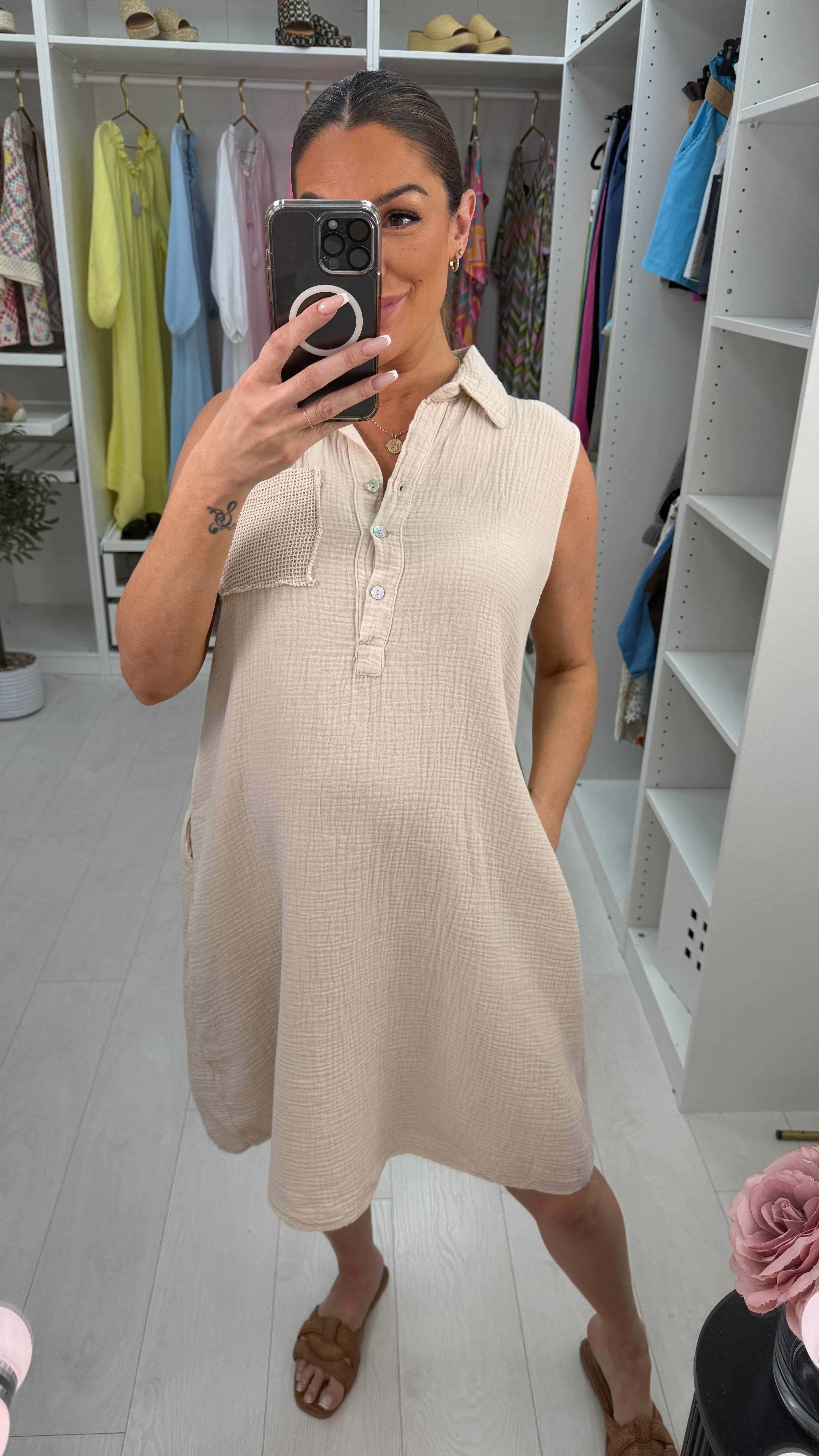 Jackie Sleeveless Cheesecloth Shirt Dress