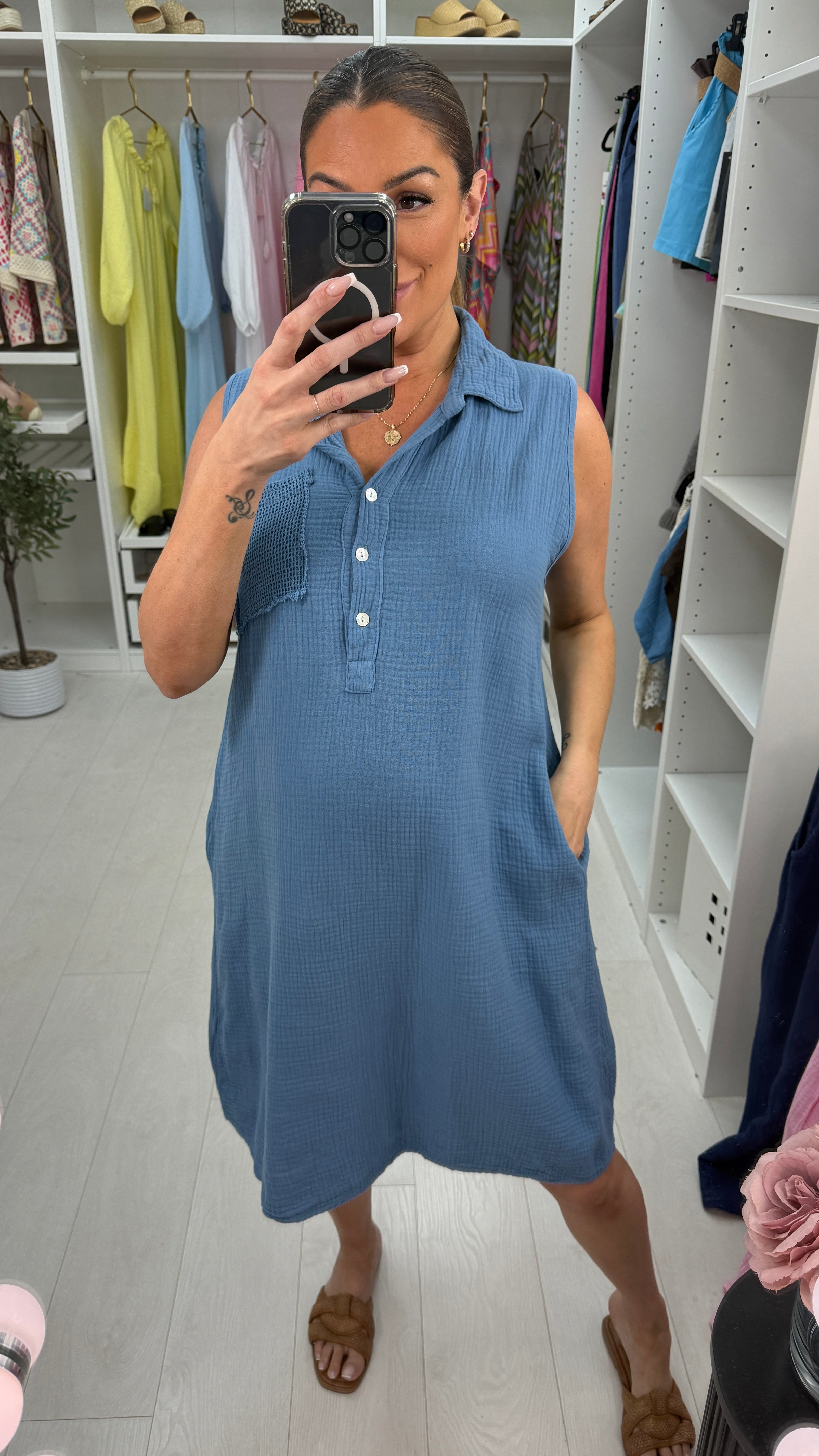 Jackie Sleeveless Cheesecloth Shirt Dress