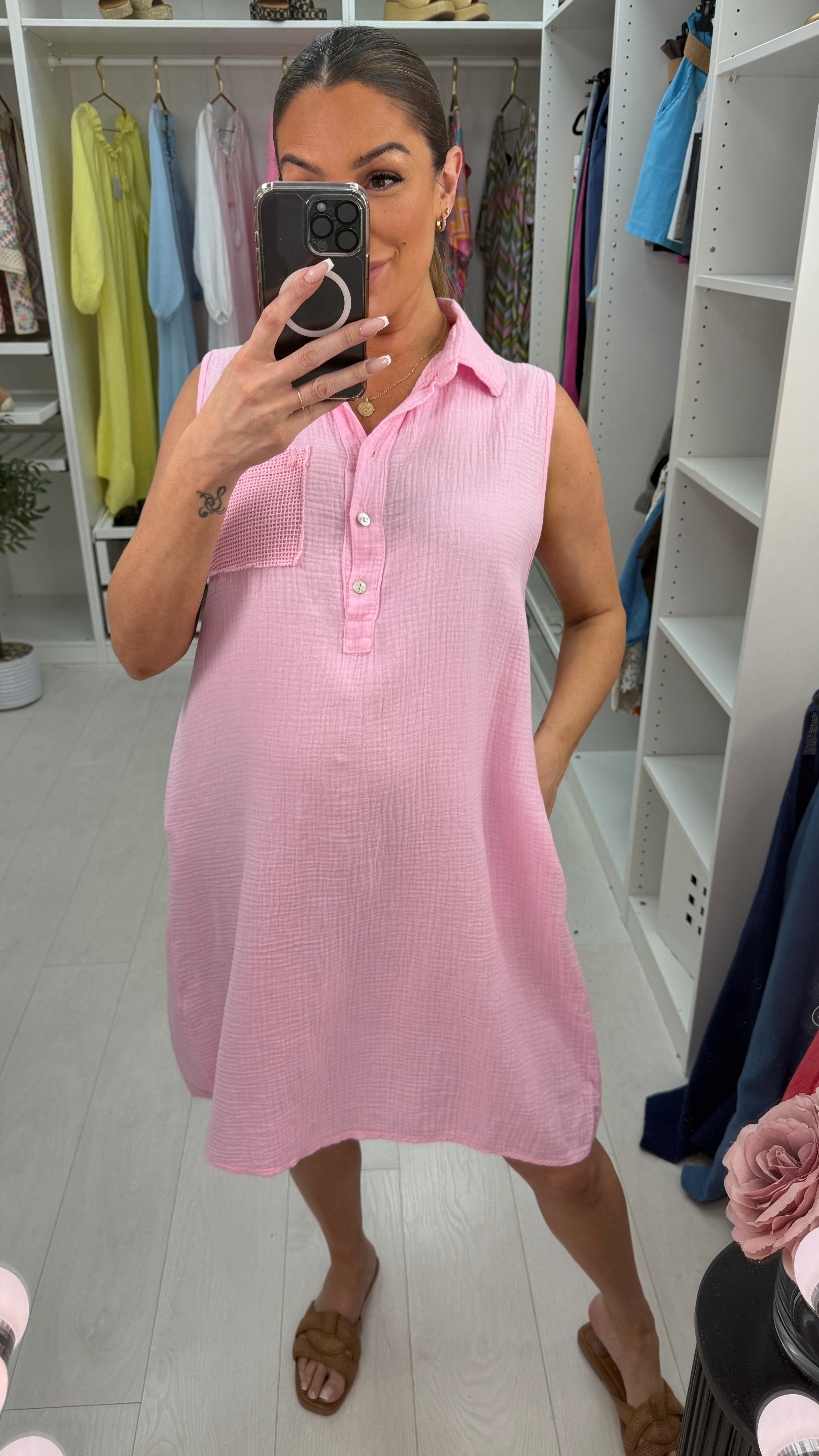 Jackie Sleeveless Cheesecloth Shirt Dress