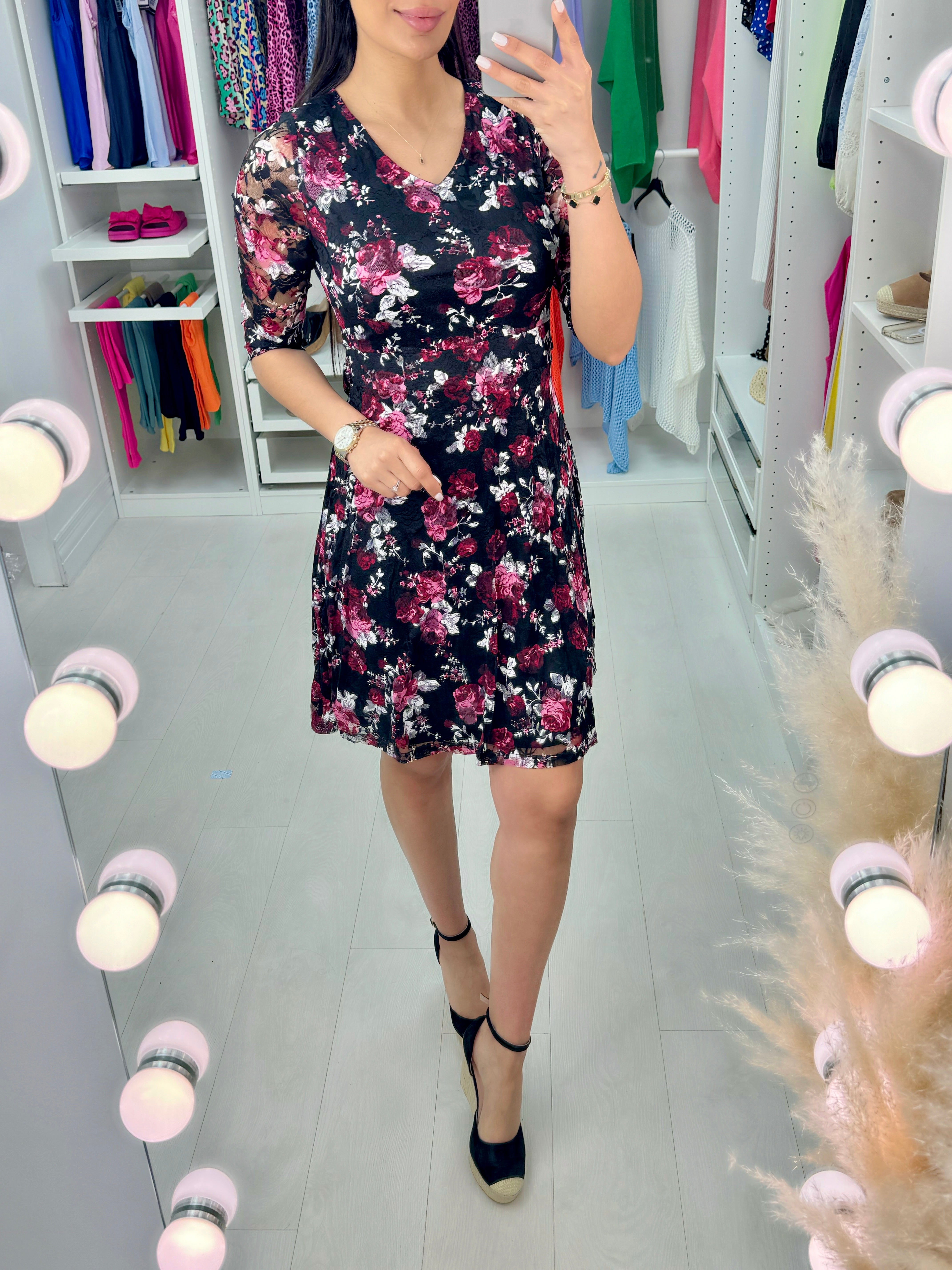 Victoria Lace Detail Floral Print Dress