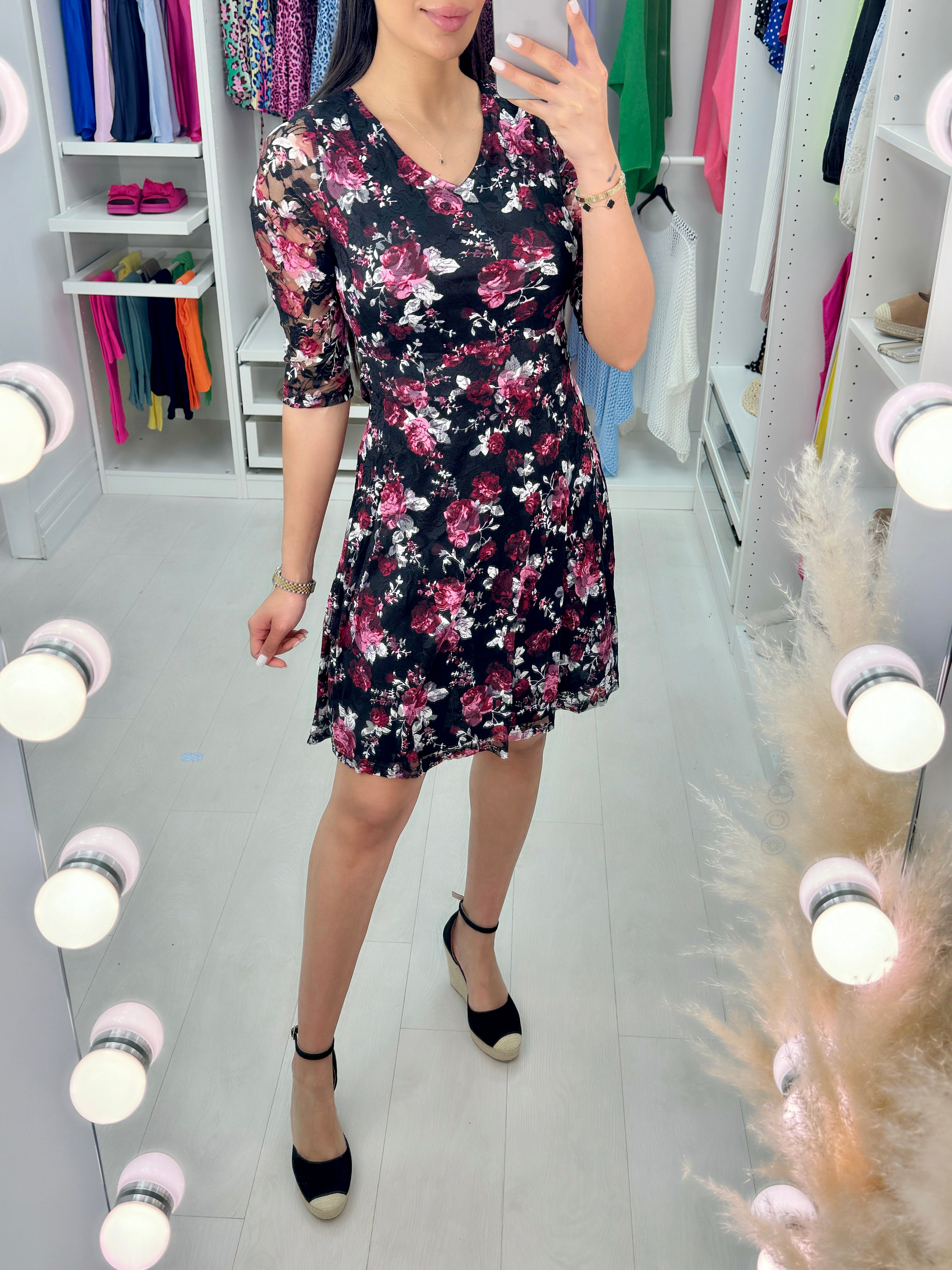 Victoria Lace Detail Floral Print Dress