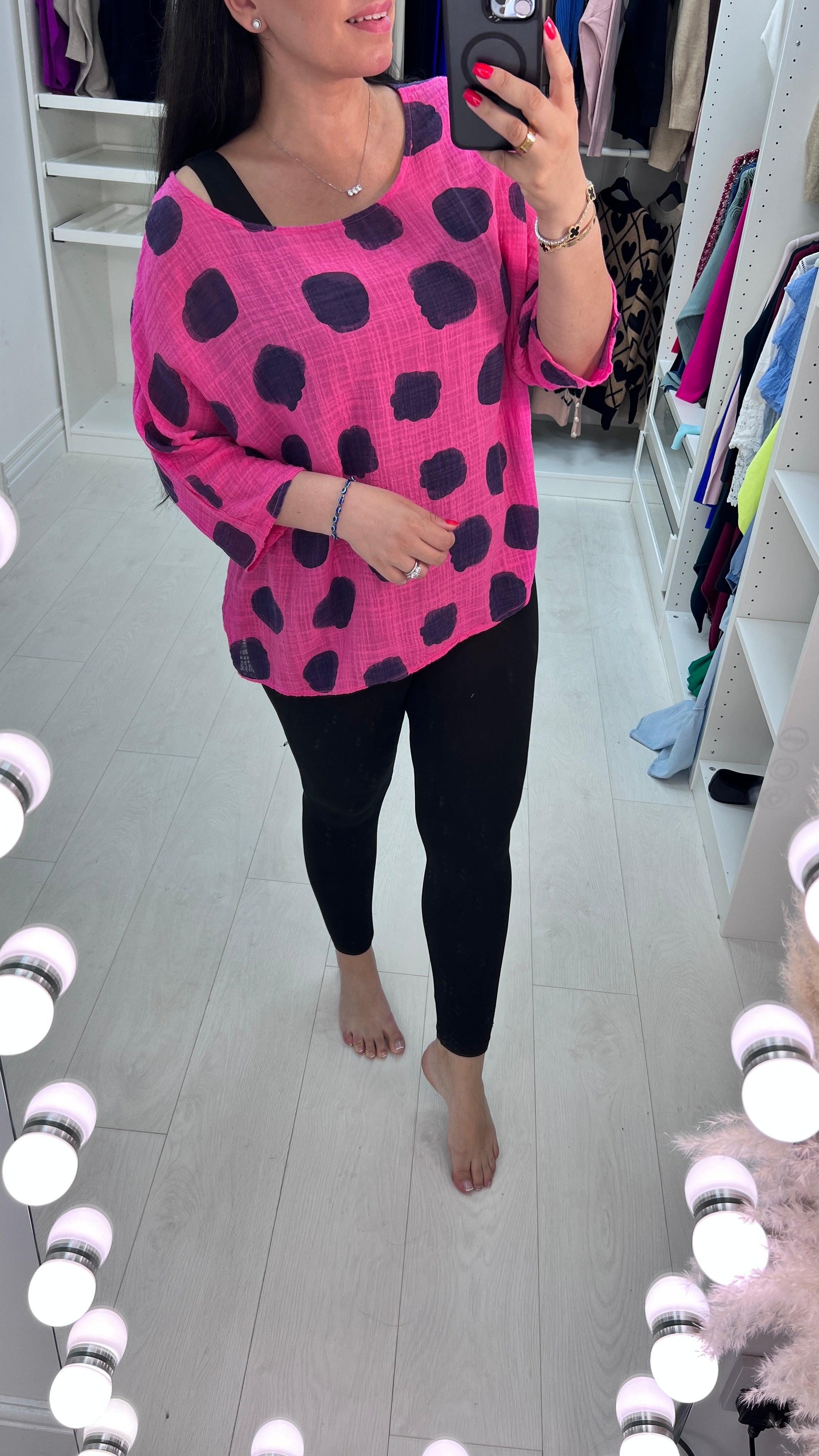 Bernita Bold Polka Dot Print Top