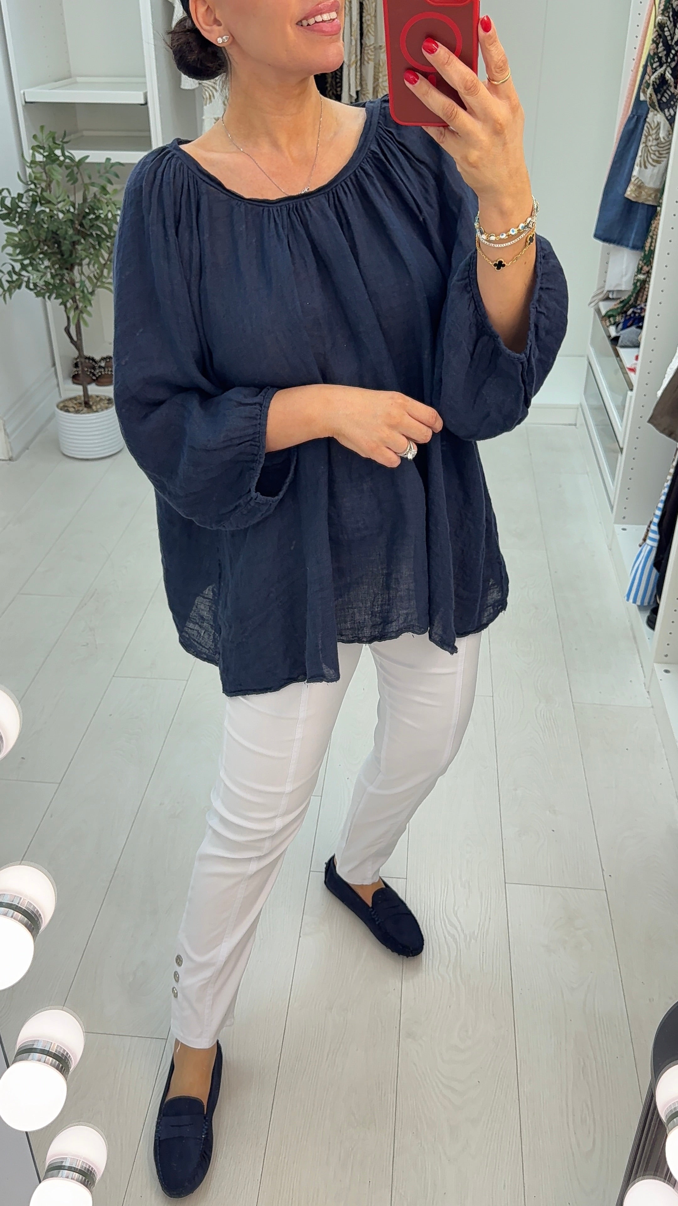 Martha Wide Sleeve Tie Back Linen Loose Fit Top