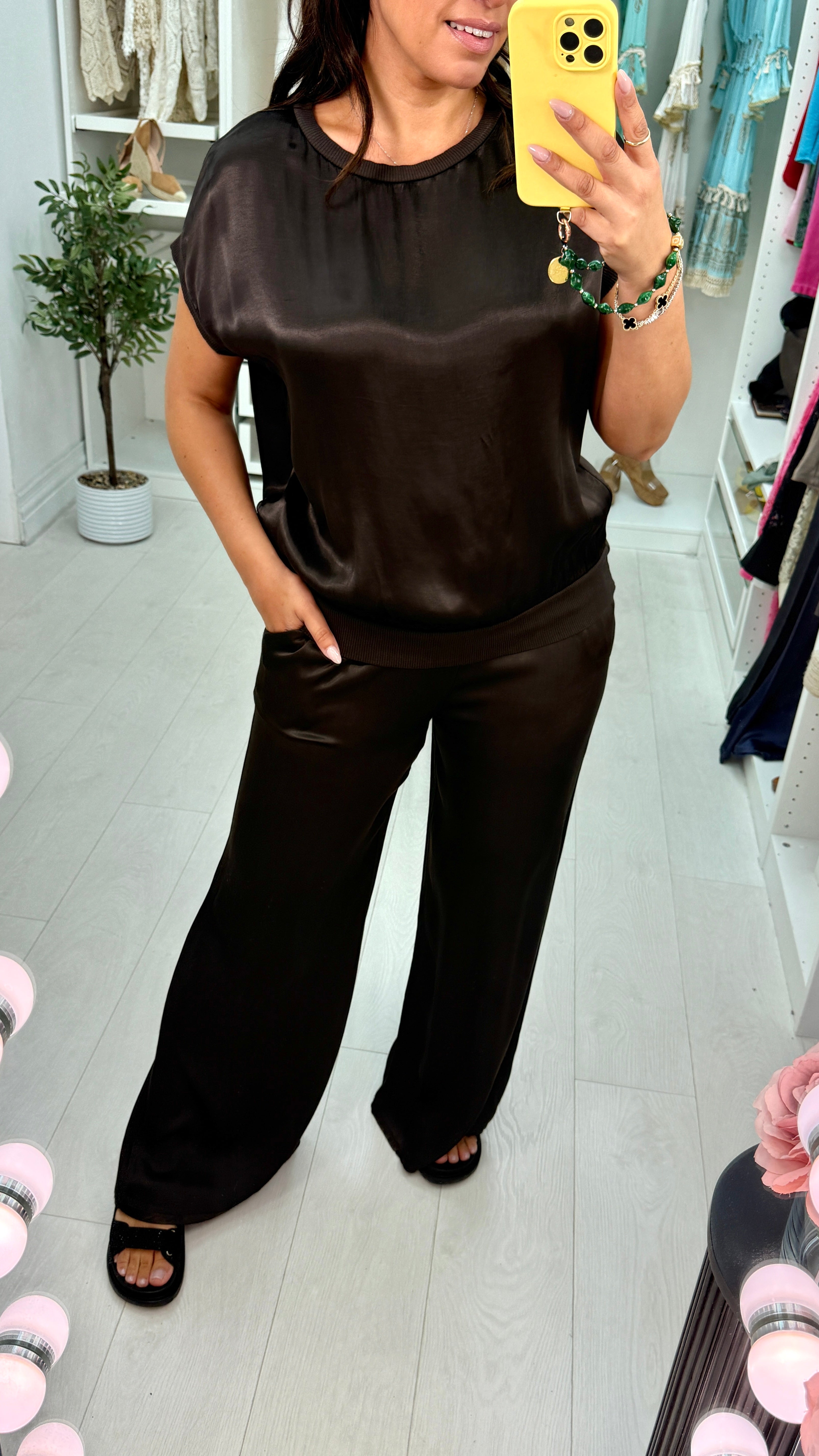 Samoa Plain Round Neck Satin Top