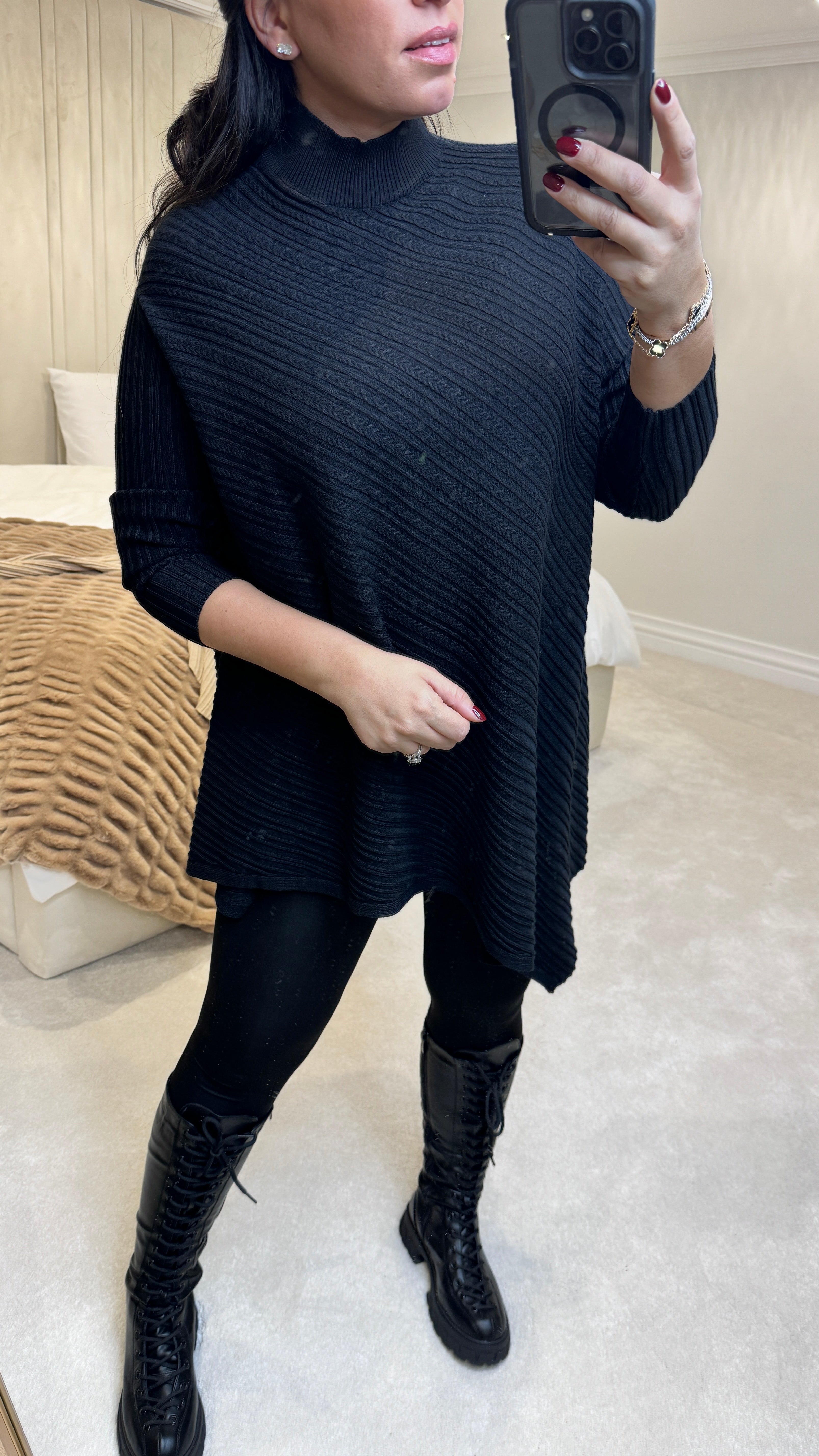 Mais Asymmetric Cable Knit Detail Jumper