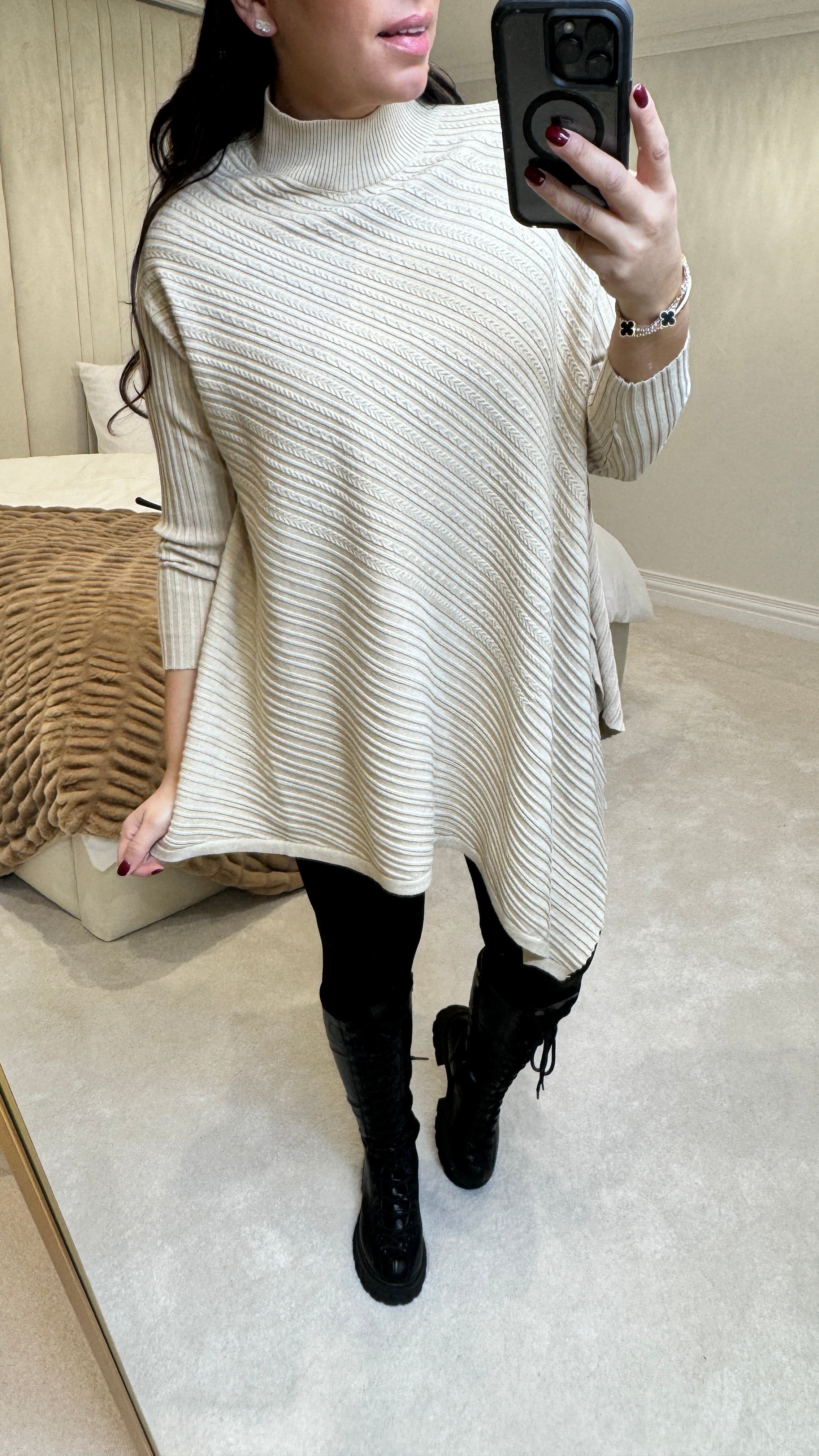 Mais Asymmetric Cable Knit Detail Jumper