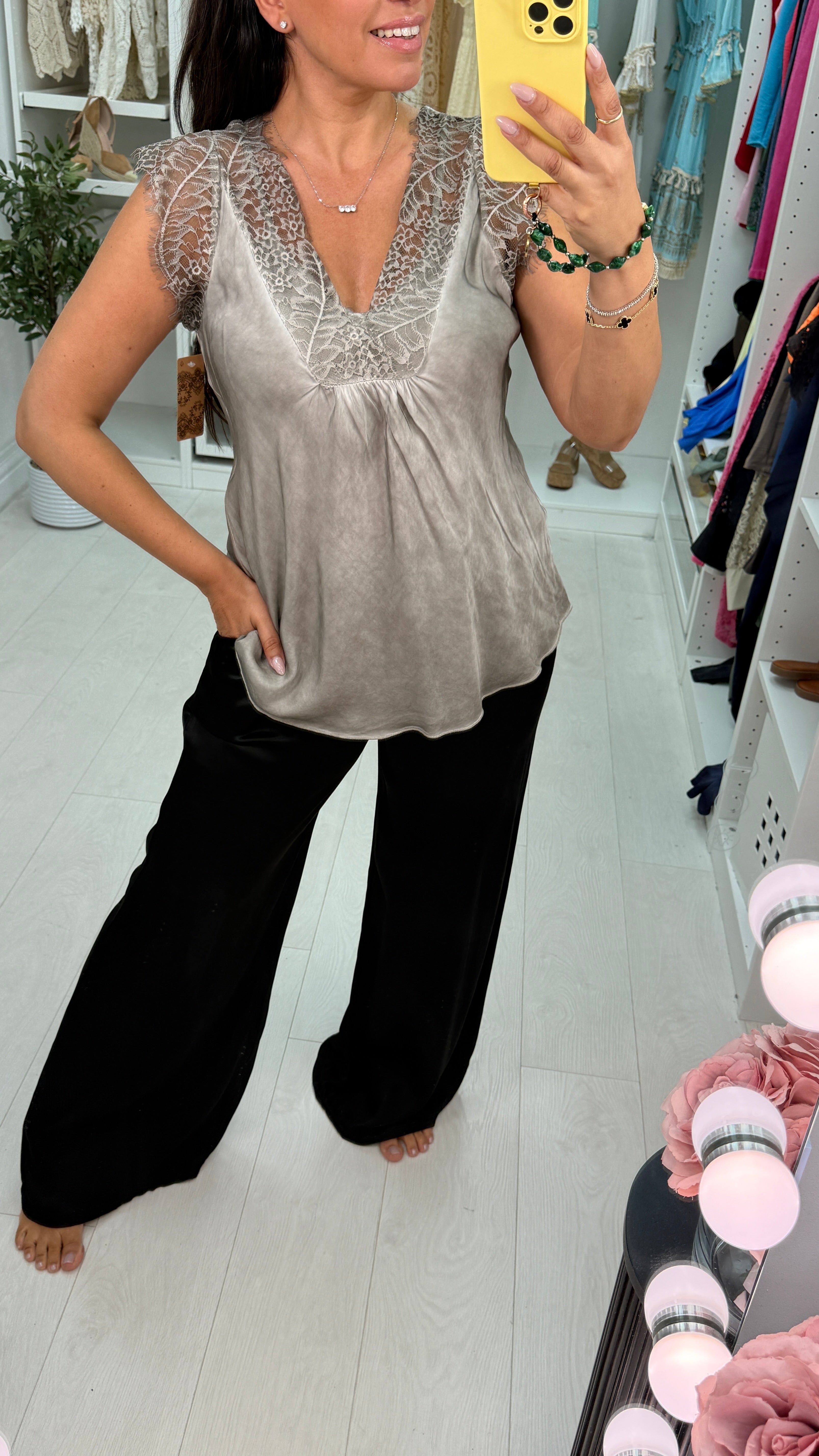 Luca Lace Trim Detail Satin Top