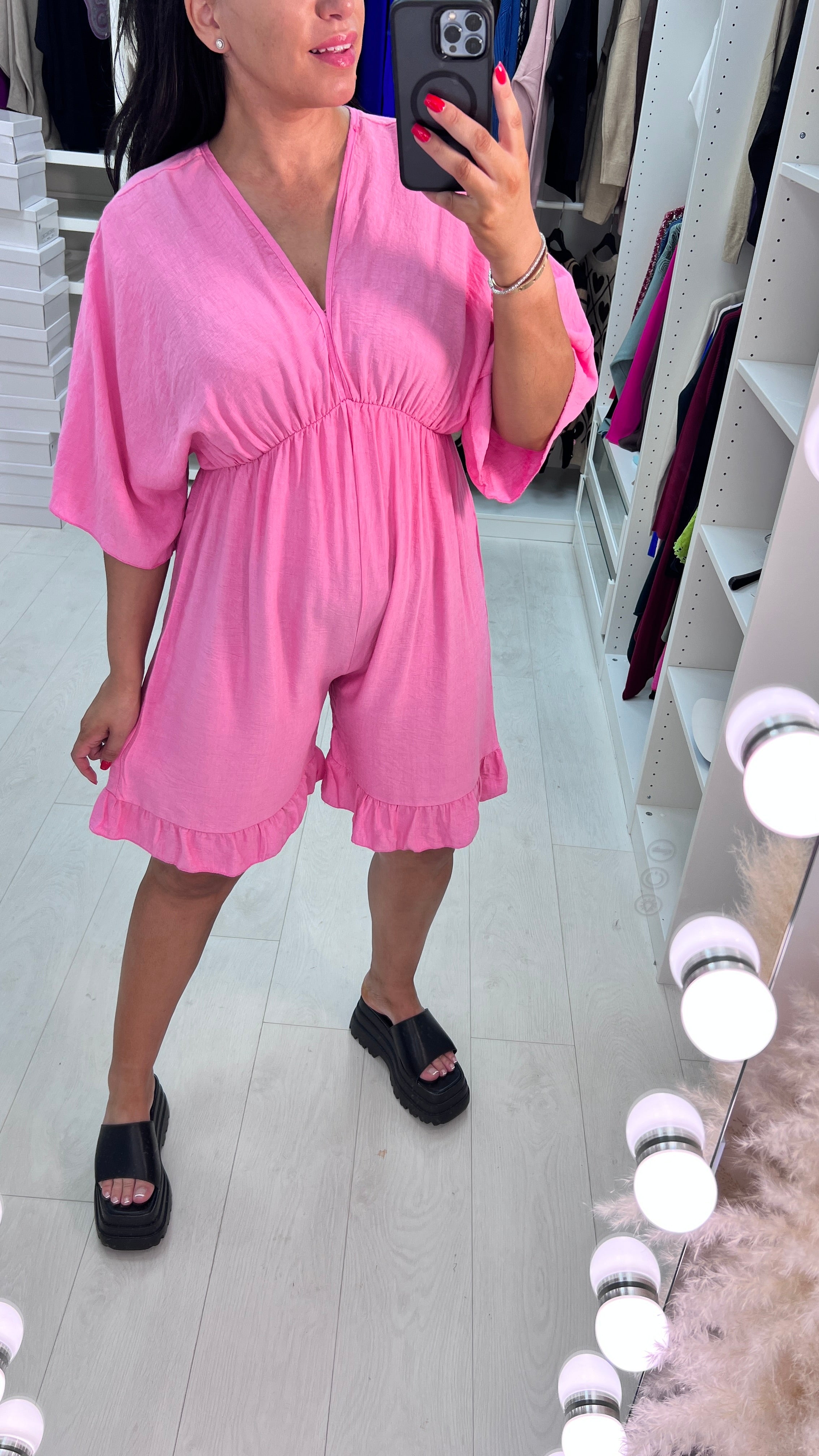 Aicha V Neck Drop Sleeve Ruffle Hem Playsuit