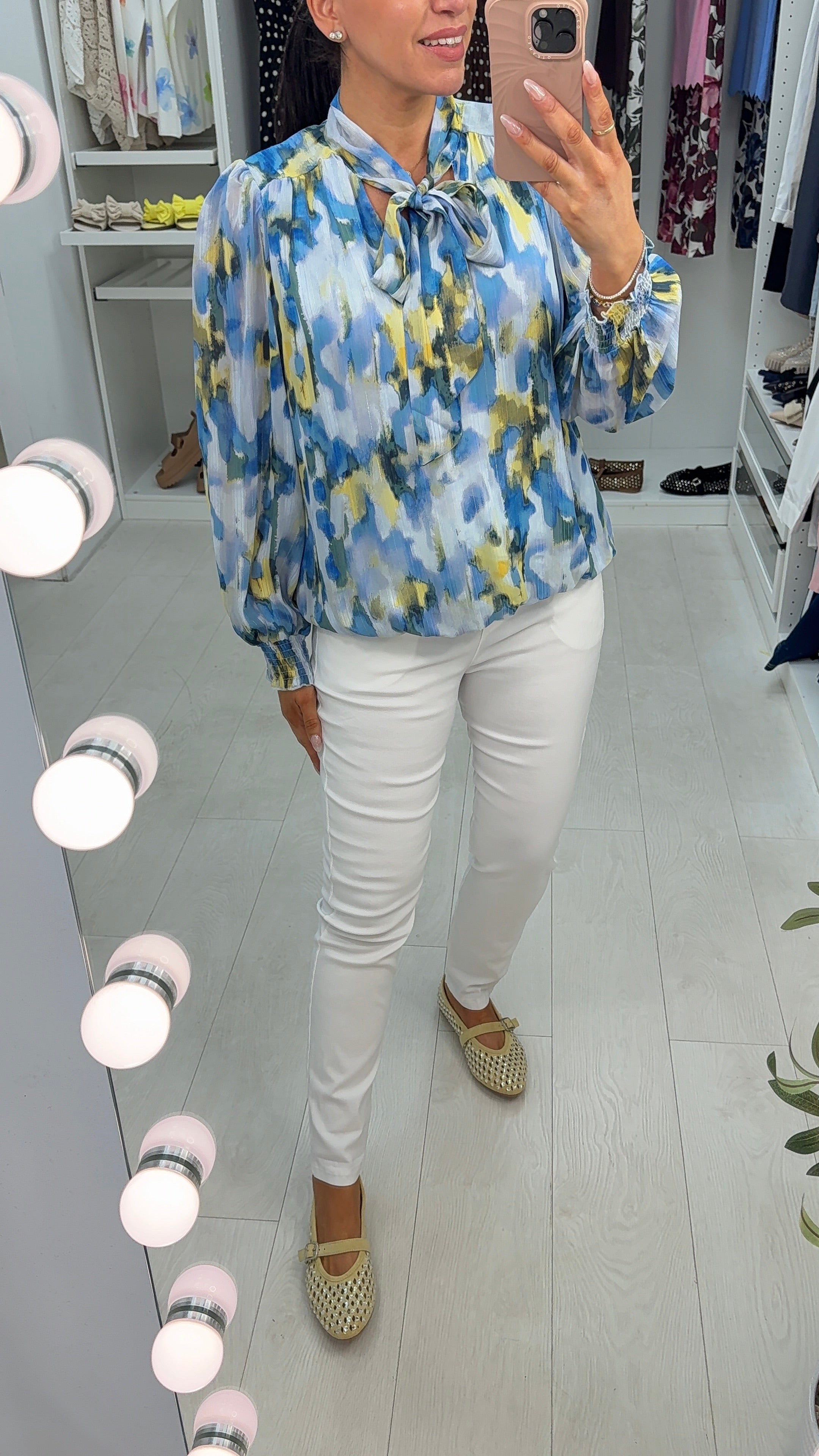 Zanna Watercolour Print Pussybow Blouse