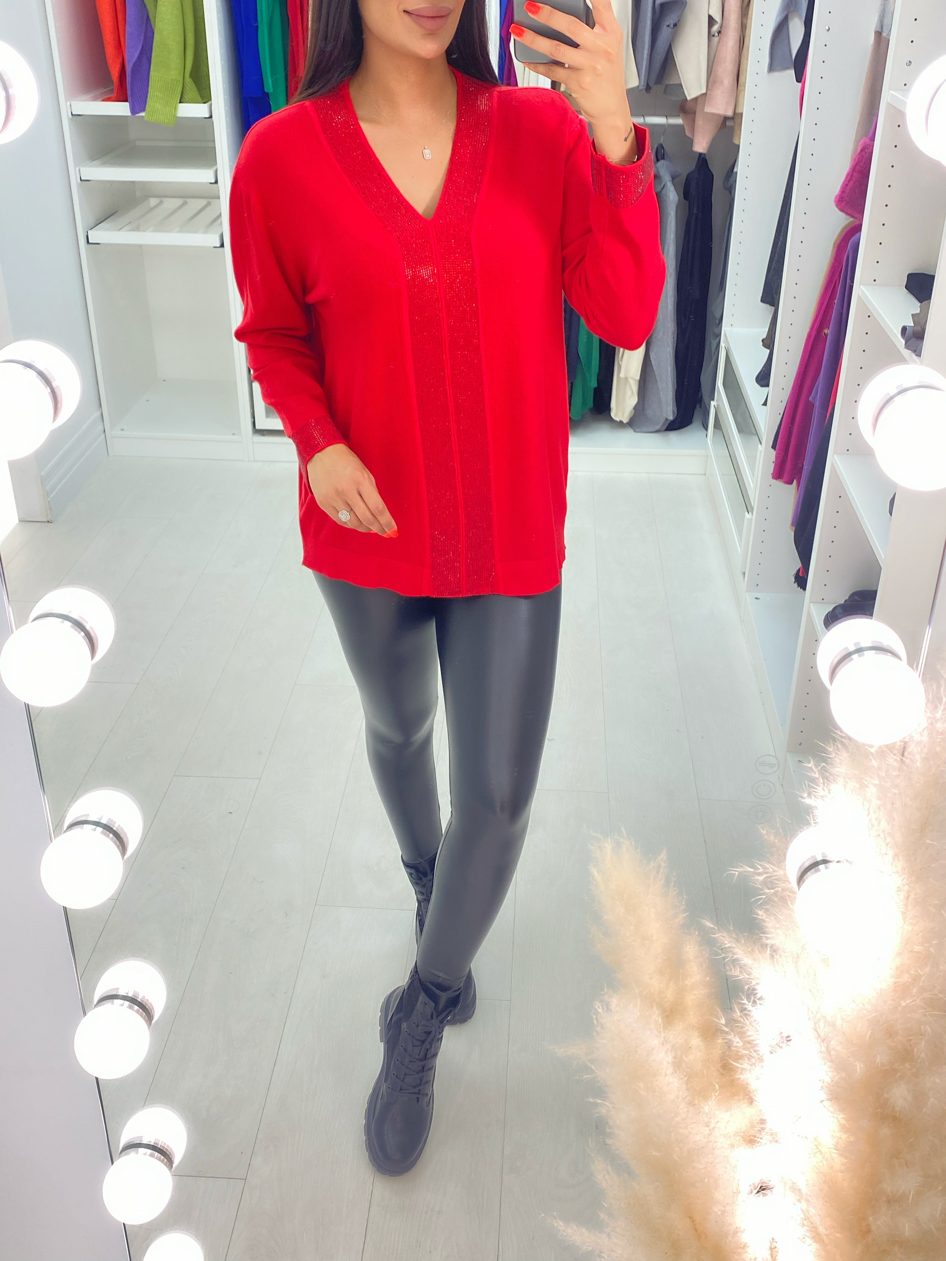 Zoe Gem Panel Front V Neck Jumper