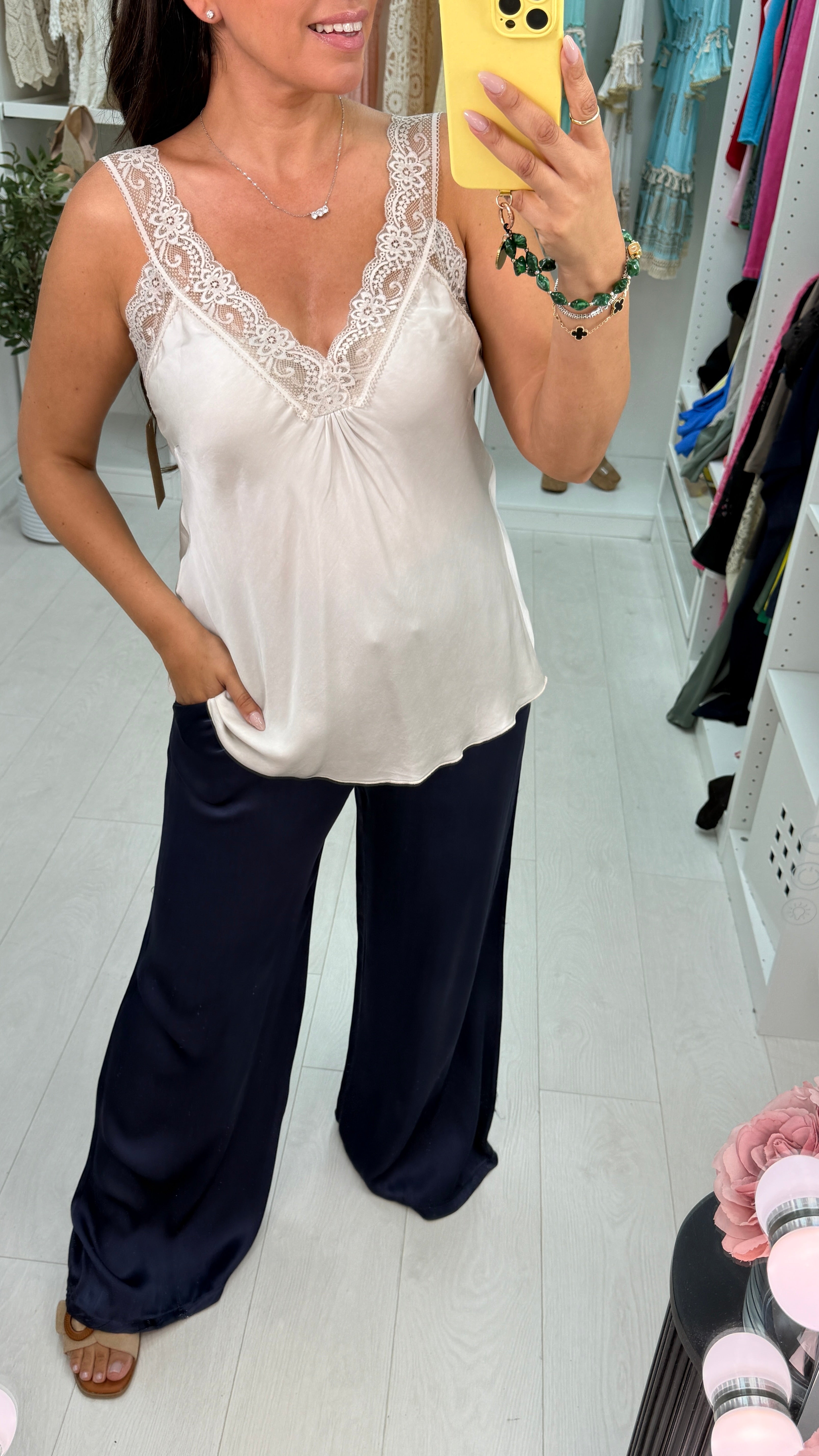 Skye Lace Trim Detail Satin Cami