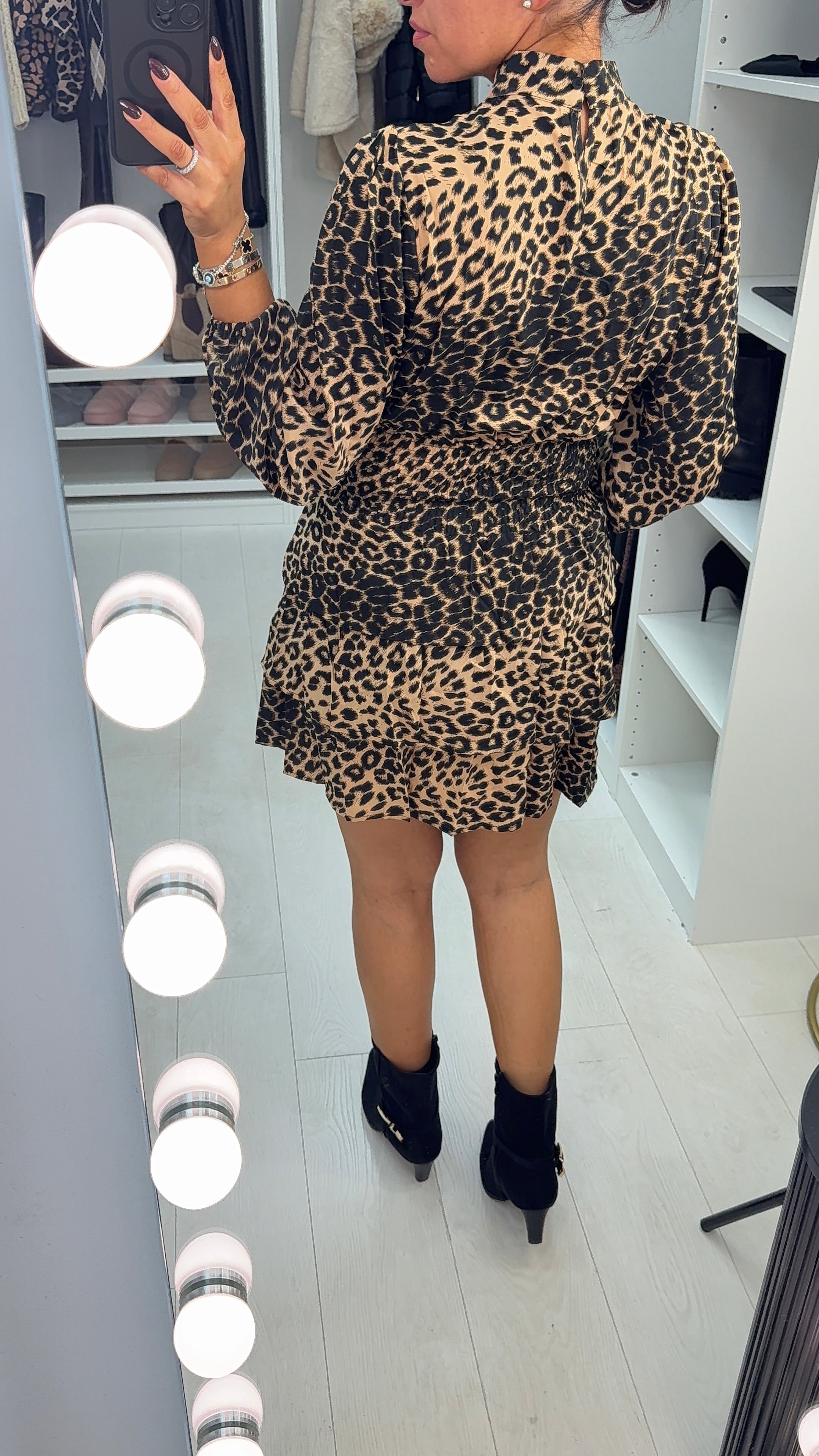 Tanisha Cheetah Print Shirred Waist Mini Dress