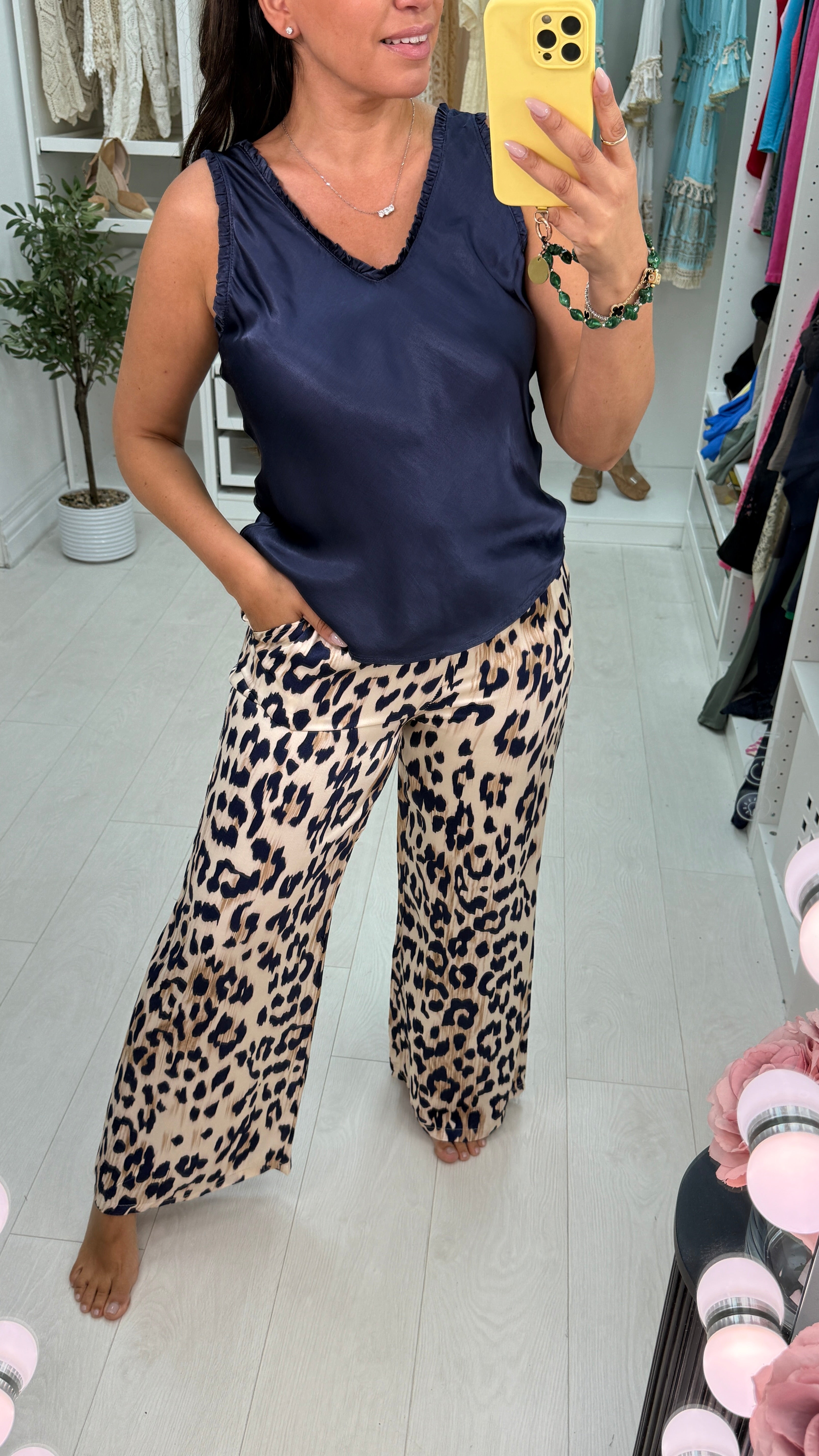 Juana Frill V Neck Satin Top