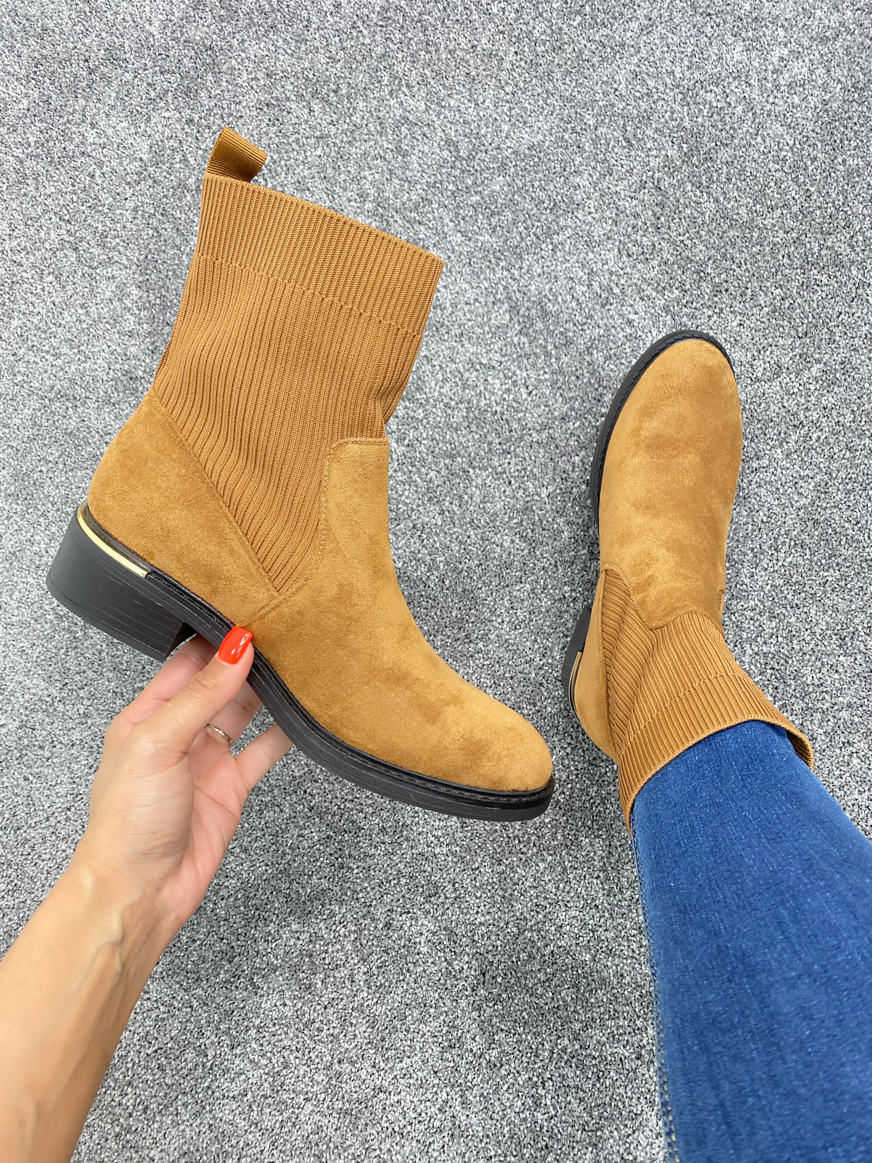 Tucker Suedette Ribbed Stretch Sock Boot